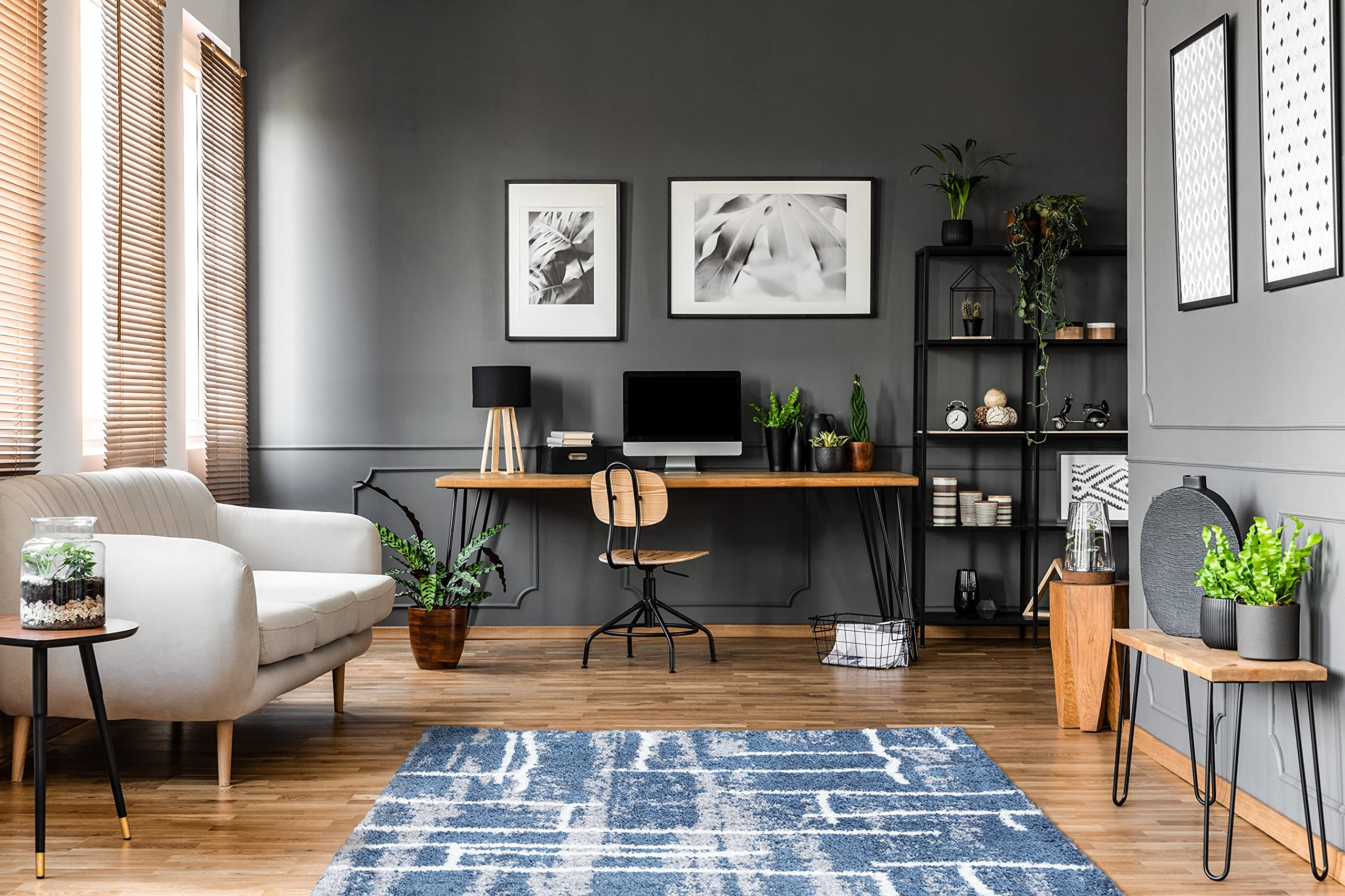 Ladole Rugs Florence Navy/Cream Abstract Area Rug - Soft Modern Non-Slip Living Room Carpet for Bedroom, Office & Home Decor