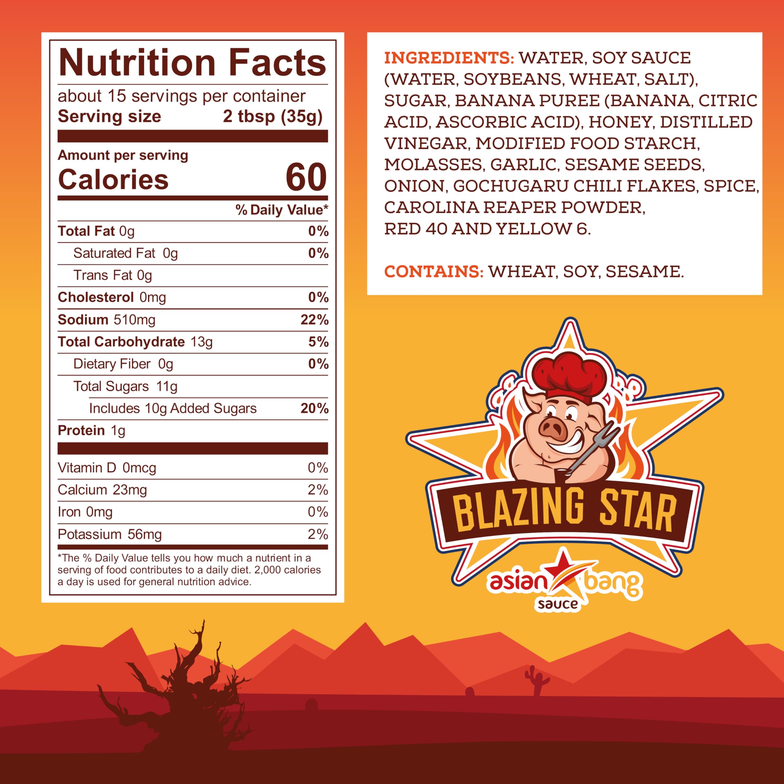 Blazing Star Asian Bang Sauce - Bold & Spicy Hot Sauce with Soy Sauce, Honey, Garlic, Sesame Oil, Onion & Chili Flakes - Perfect for Egg Rolls, Stir Fry, Noodles, Dumplings & BBQ Glaze (20 oz)