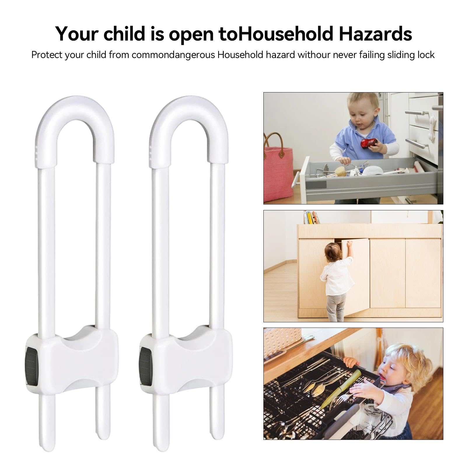 Child Safety Cabinet Locks - Adjustable U-Shaped ABS Baby Proof Locks for Knob Handles (2 Pack) | Secure Kitchen Cabinets, Storage Cupboards & Closets | Perfect for Childproofing Homes with Toddlers