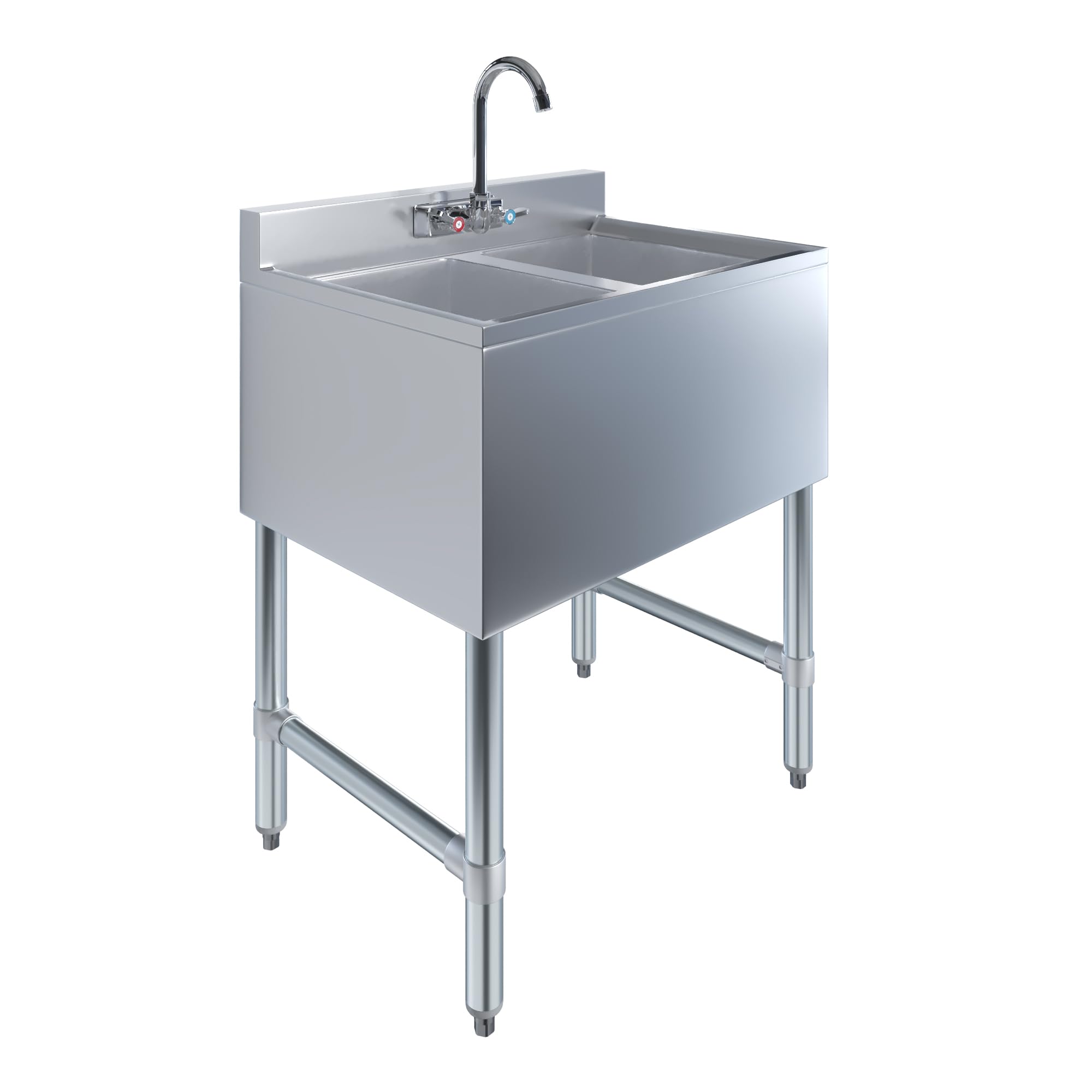 AmGood 2 Compartment Commercial Under Bar Sink with Faucet - 26