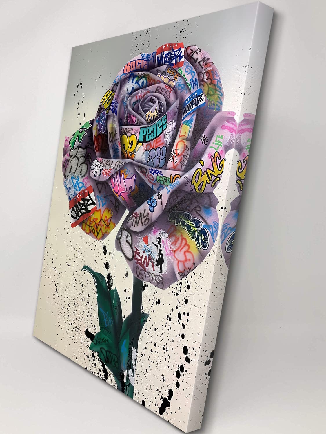 Victory Sign Graffiti Wall Art - Framed Canvas Painting for Office & Bedroom Decor - Inspirational Ready-to-Hang Wall Decor (24x36 Inches) - Perfect for Modern Home, Urban Loft & Creative Workspace
