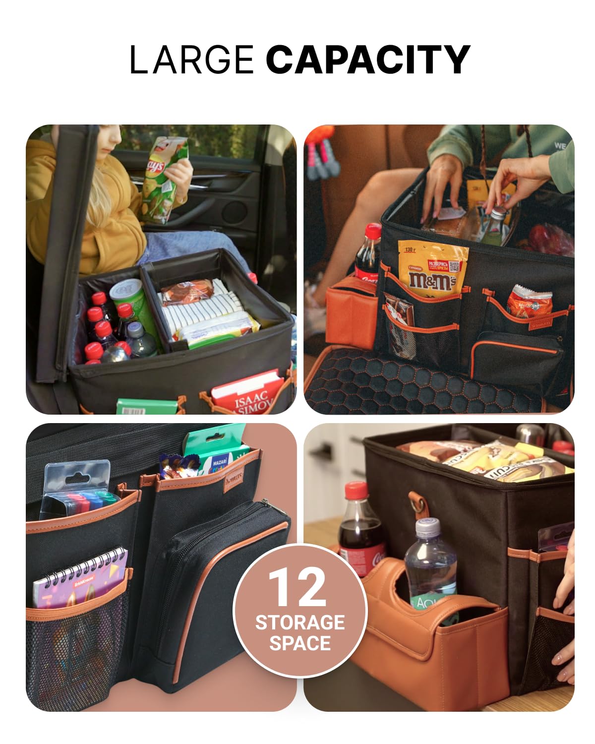 Foldable Trunk Organizer for Car - Large Black-Brown Car Storage Organizer with Multiple Pockets | Perfect for SUV, Sedan & Road Trips | Keep Your Vehicle Neat & Organized