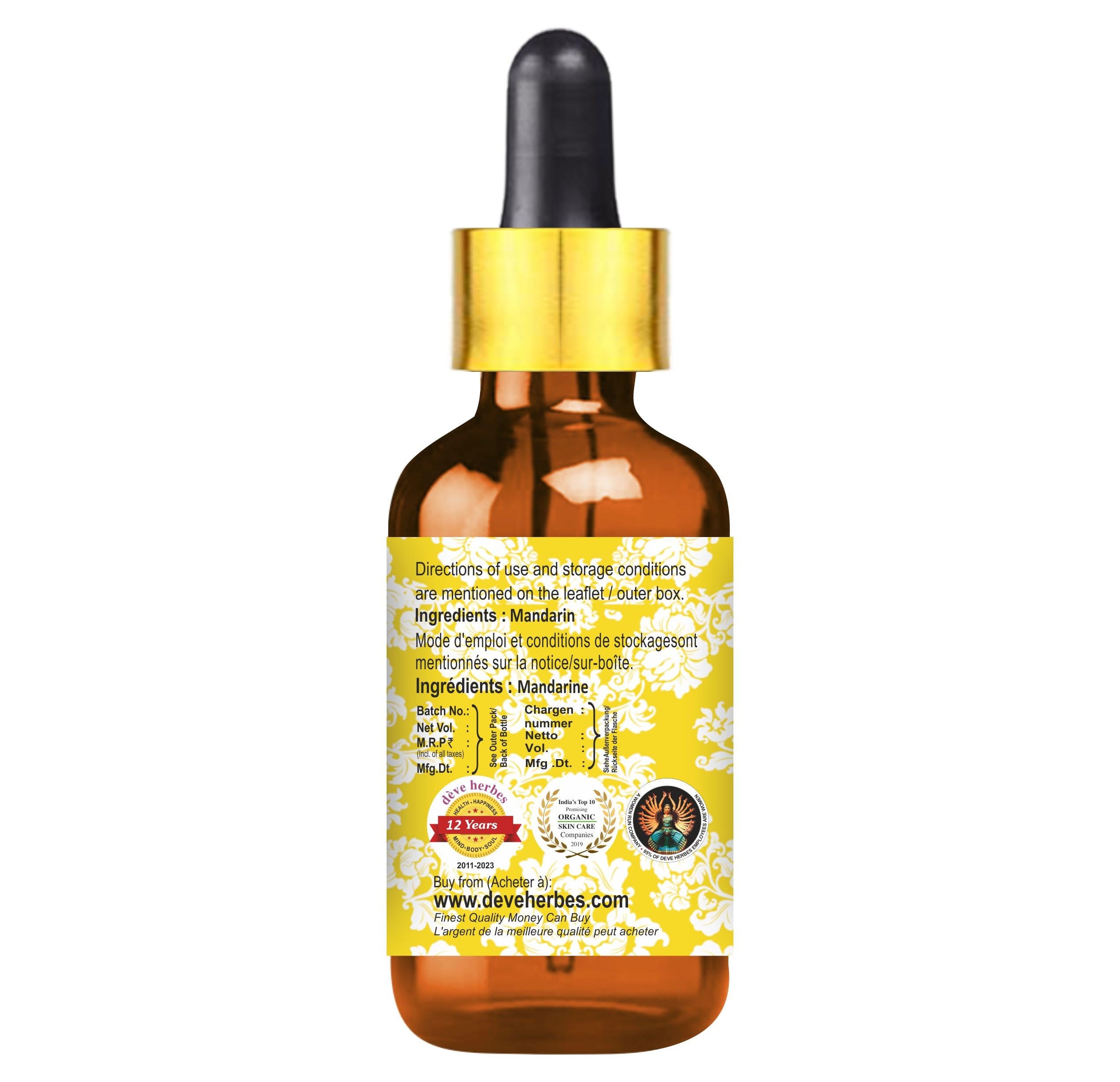 Pure Mandarin Essential Oil (Citrus reticulata) - 15ml Steam Distilled with Glass Dropper - 100% Natural Aromatherapy Oil for Relaxation, Stress Relief & Home Diffuser Use