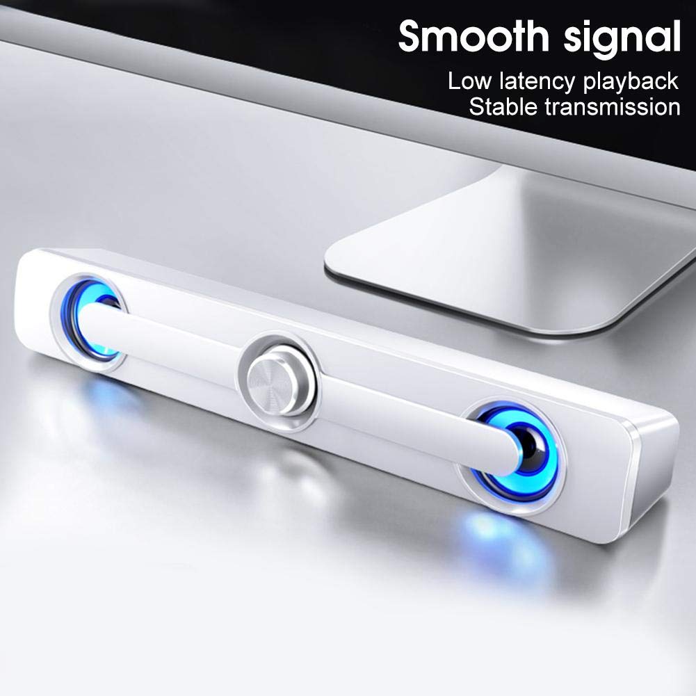 Portable Notebook Speaker - Mini Wired Soundbar with 3.5mm Universal Jack for Laptop, Desktop PC, Computer | Compact Audio Solution for Dorm, Office & Home Workspace (White) | Perfect for Video Calls, Gaming & Music Listening