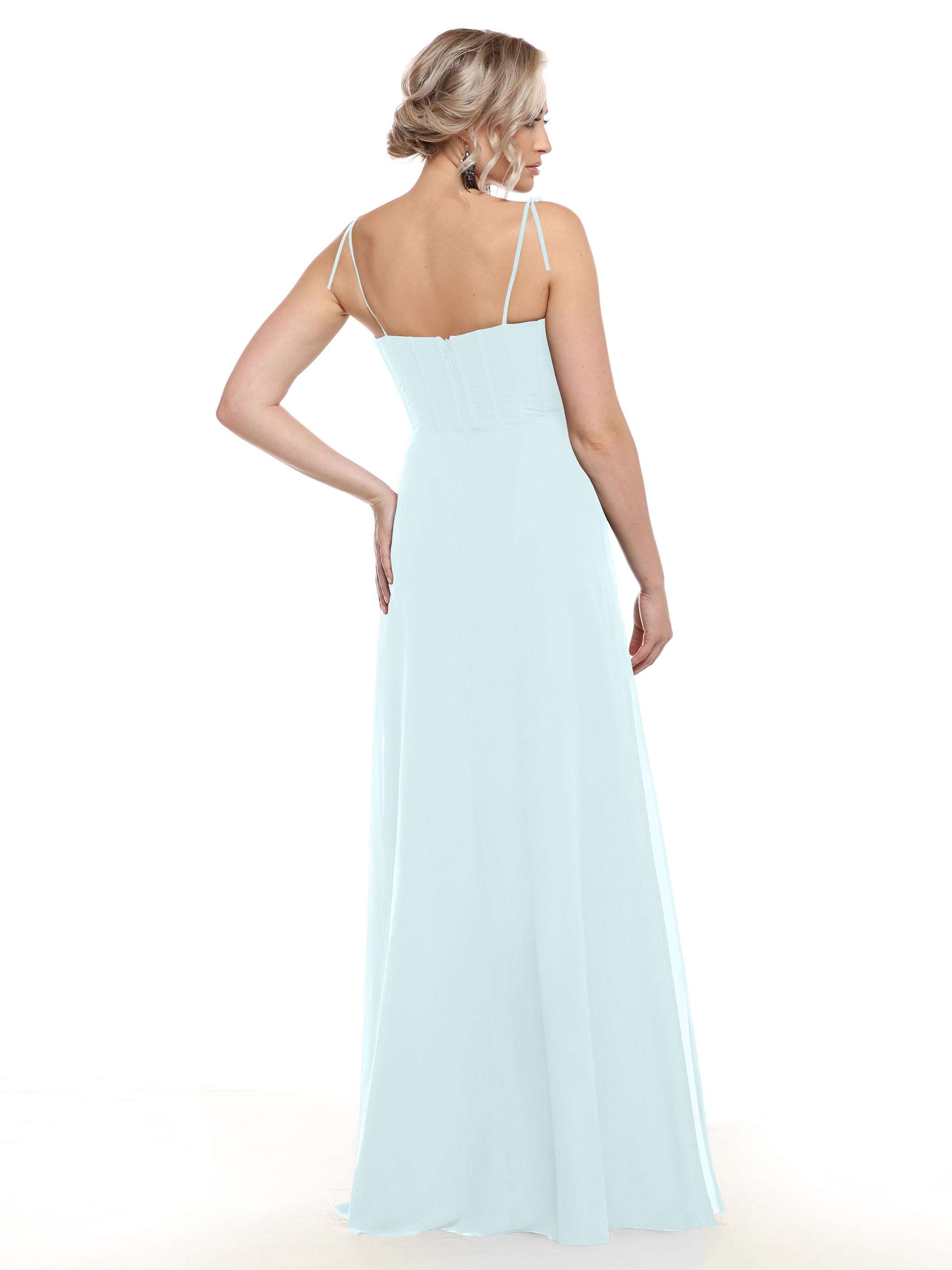 Elegant 80144 Chiffon A-Line Bridesmaid Dress with V-Neck & Spaghetti Straps - Perfect for Weddings, Formal Events & Special Occasions