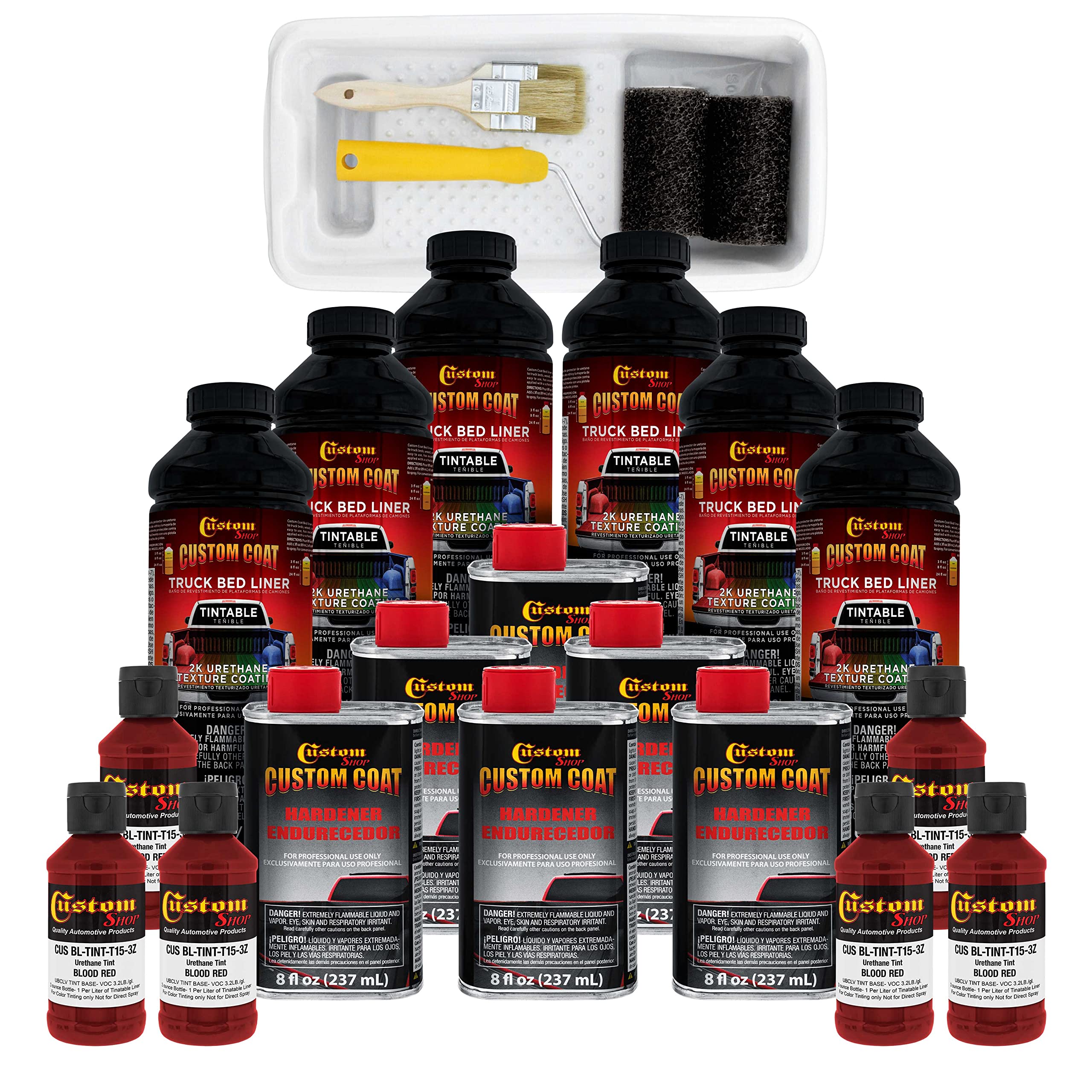 Custom Blood Red 1.5 Gallon (6 Quart) Urethane Truck Bed Liner Kit - Roll-On, Brush-On or Spray-On Protective Coating with Roller & Brush - Easy Mix Textured Finish for Cars, Trucks, SUVs & Auto Accessories - Durable DIY Vehicle Protection for Pickup Beds, Trailers & Off-Road Use