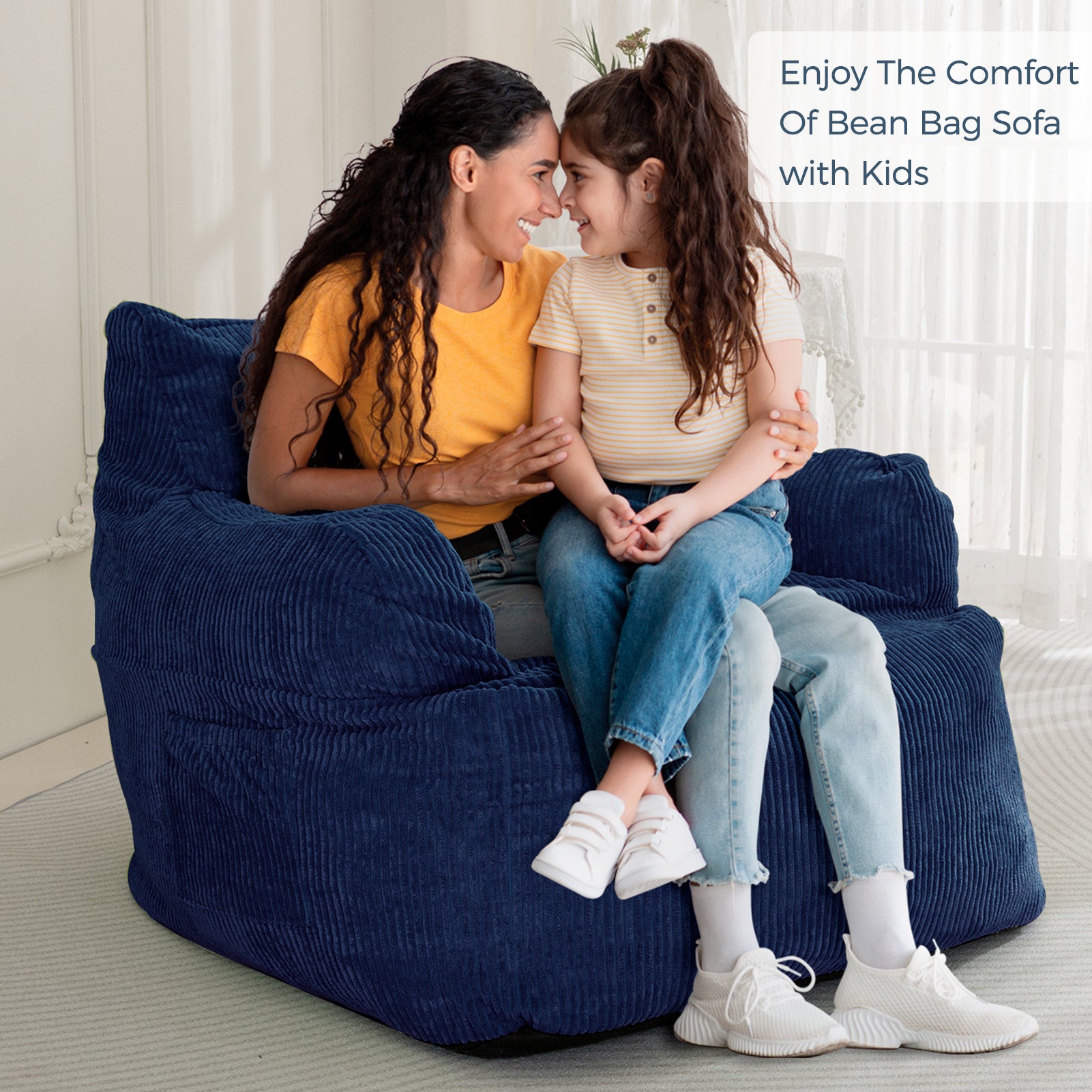 MAXYOYO Giant Bean Bag Chair - Oversized Stuffed Bean Bag Couch for Living Room, Bedroom & Game Room - Navy Blue Comfortable Lounge Seating for Adults & Teens
