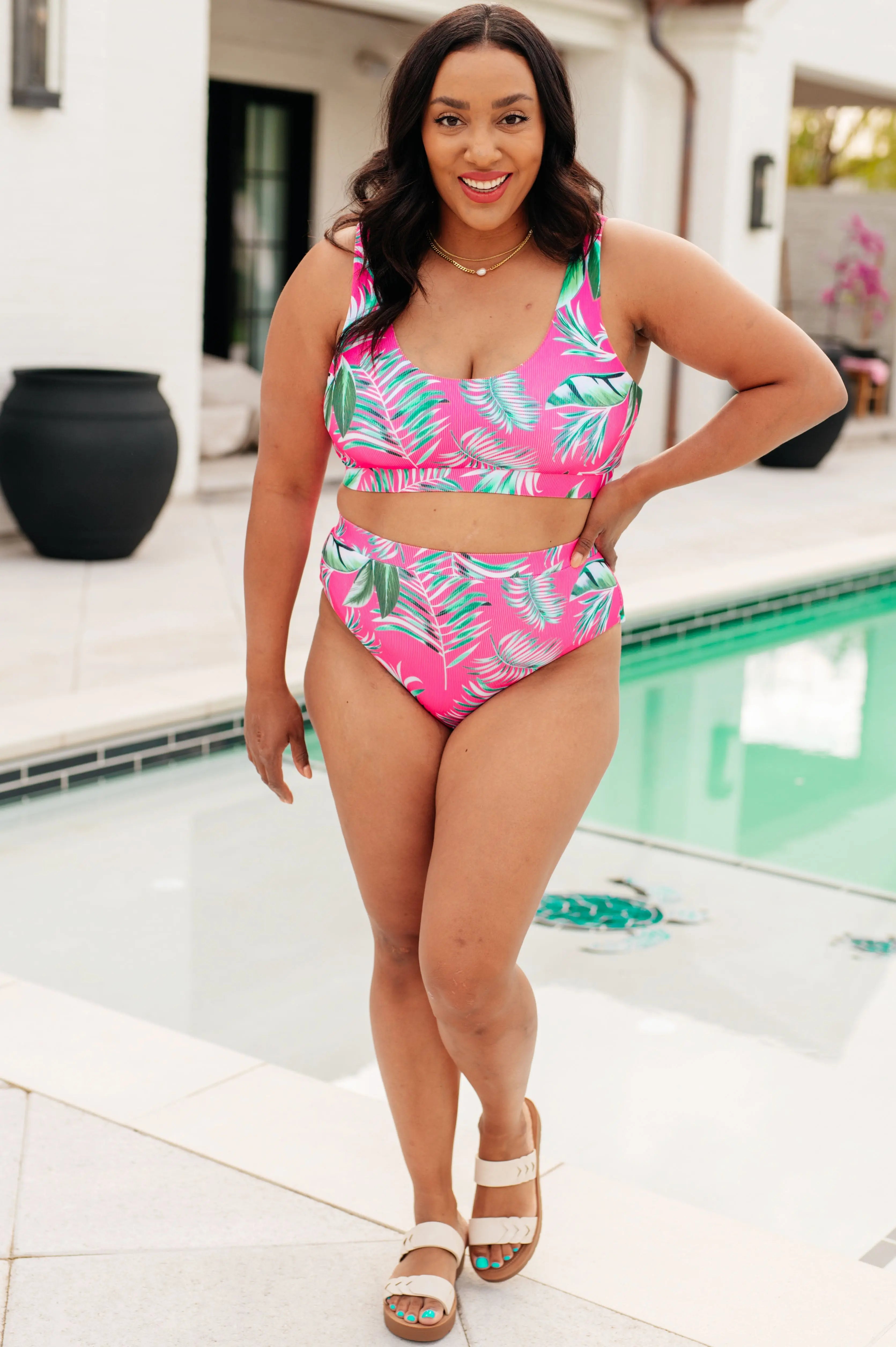 Barbados Tropical Print Swim Bottoms - Women's High Waisted Bikini Bottoms for Beach & Pool - Floral Hawaiian Swimwear for Summer Vacation & Tropical Getaways