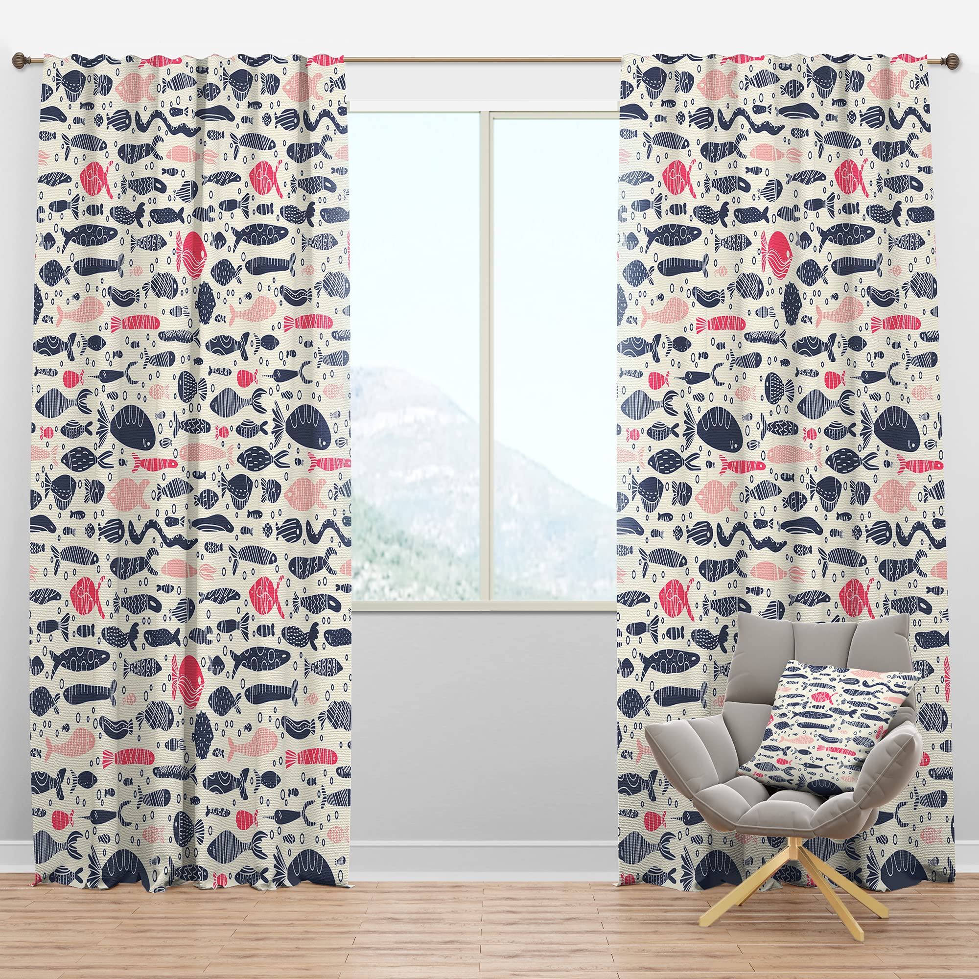 Cute Fish Doodle Blackout Curtains - Thermal Insulated Single Panel (52x63 inches) for Bedroom & Living Room - Perfect for Light Blocking, Privacy & Energy Efficiency