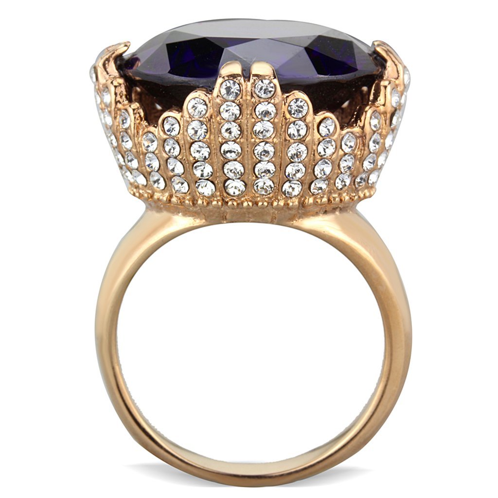 Marimor Women's 316 Stainless Steel Rose Gold Plated Amethyst & Zirconia Cocktail Ring - Elegant Jewelry for Parties, Weddings & Special Occasions