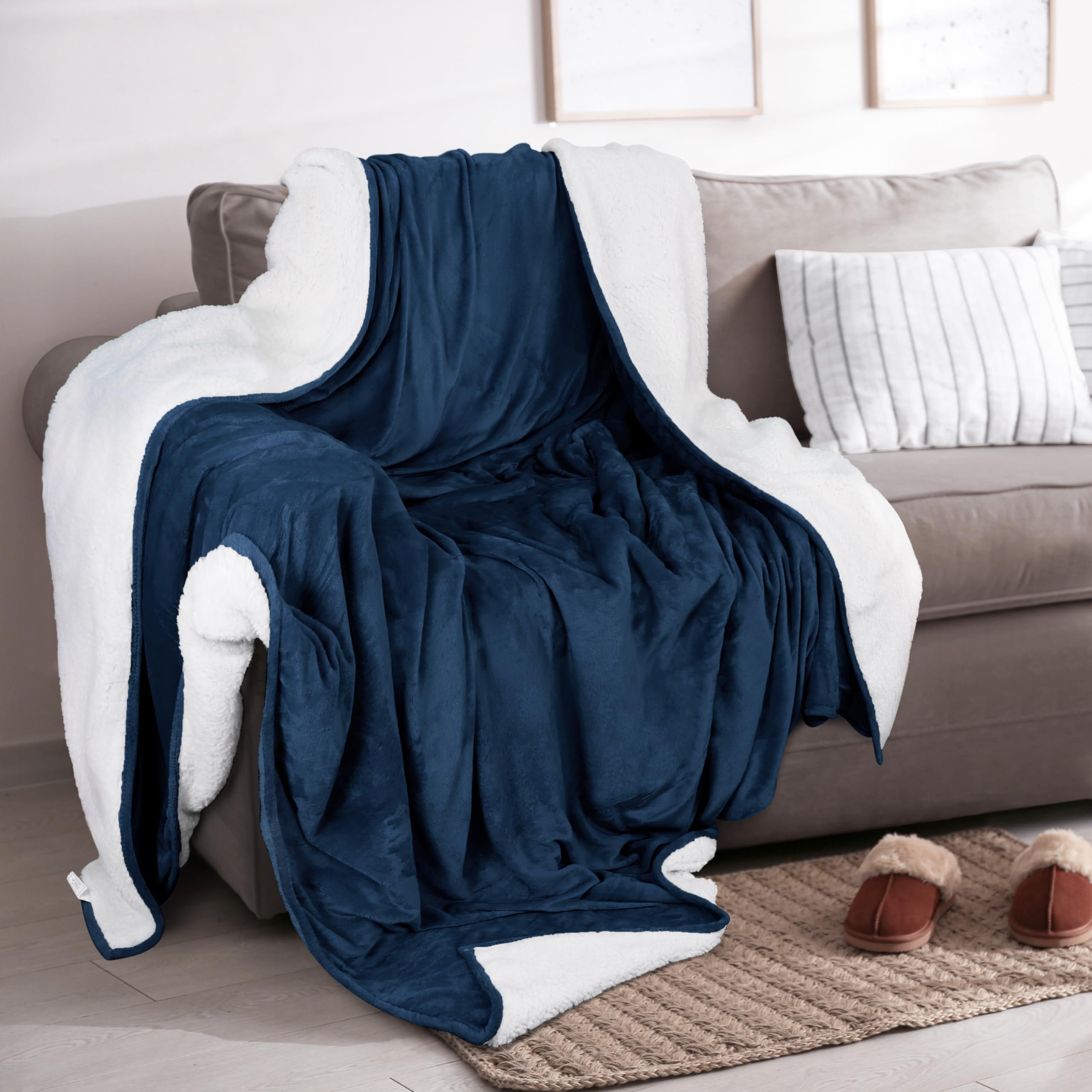 Utopia Bedding Sherpa Blanket King Size (Navy, 90x102 Inches) - Ultra Soft Reversible Fleece Blanket for Bed, Sofa & Travel - Lightweight Plush Throw for Winter, Camping & Cozy Home Decor