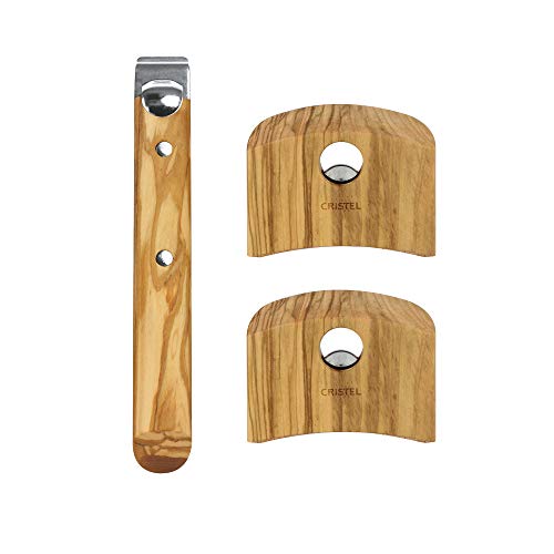 Cristel Casteline Handle Set - 1 Long & 2 Side Handles in Premium Olive Wood for Cookware & Kitchen Utensils | Perfect for Pots, Pans & Skillets