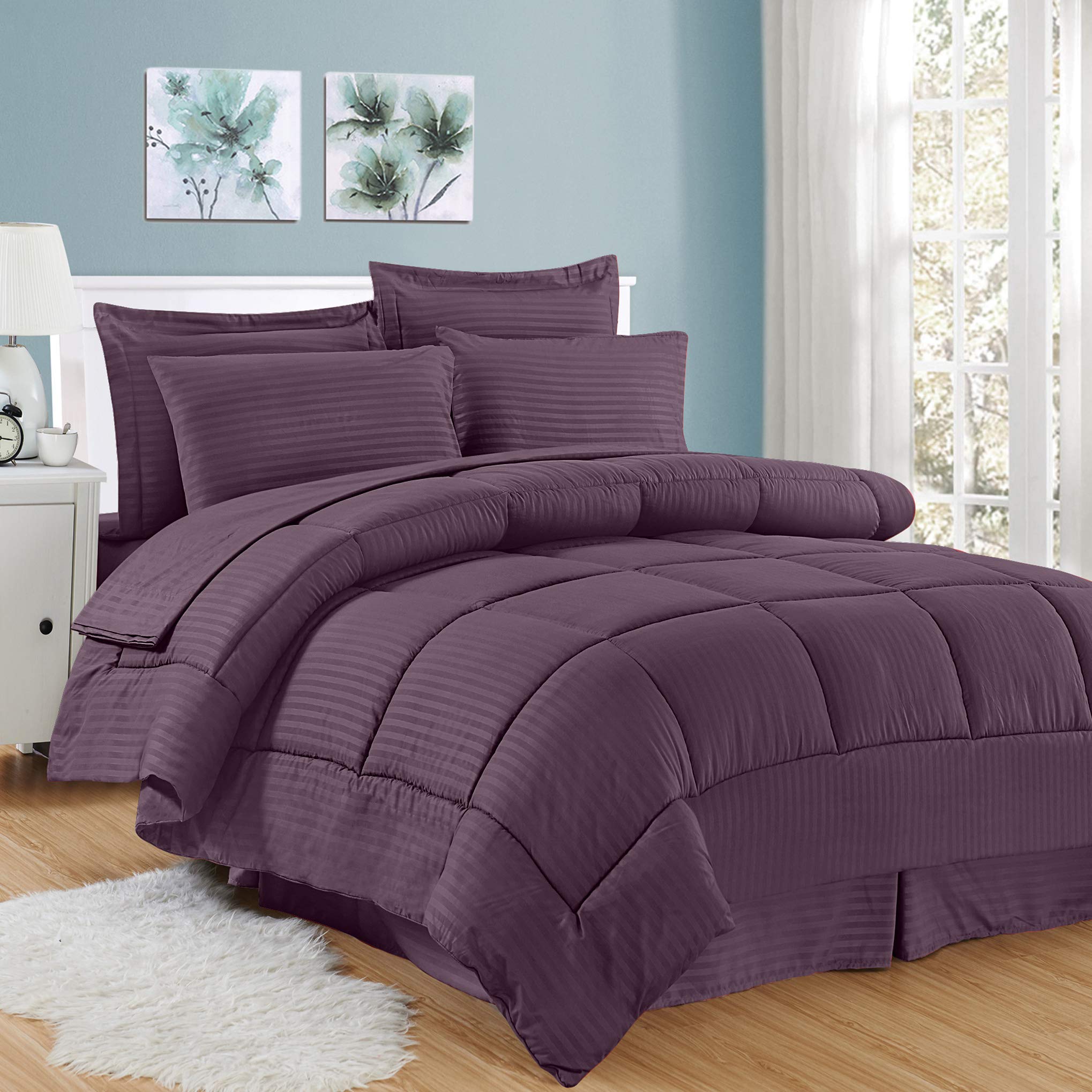 8-Piece 100% Cotton Comforter Bedding Set - 500 GSM Ultra Soft Bed in a Bag Includes 1 Comforter, 1 Fitted Sheet (15
