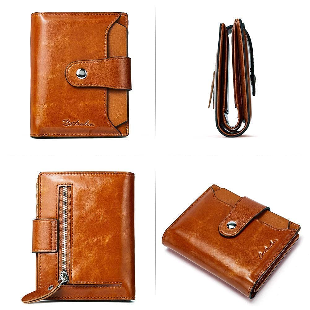 BOSTANTEN Women's Genuine Leather Laptop Tote Bag - 15.6 Inch Vintage Office Shoulder Briefcase & RFID Blocking Bifold Wallet with Zipper Pocket and ID Window | Perfect for Work, Business Meetings and Everyday Use