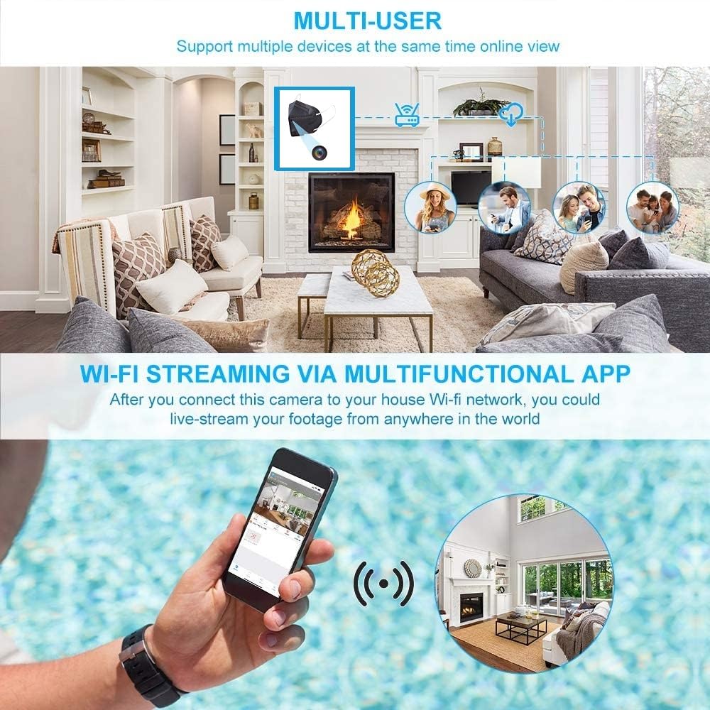 Hidden Spy Camera Wi-Fi Mask - Wireless HD Covert Surveillance for Home Security, Nanny Monitoring & Office Safety | Discreet Indoor/Outdoor Recording Device