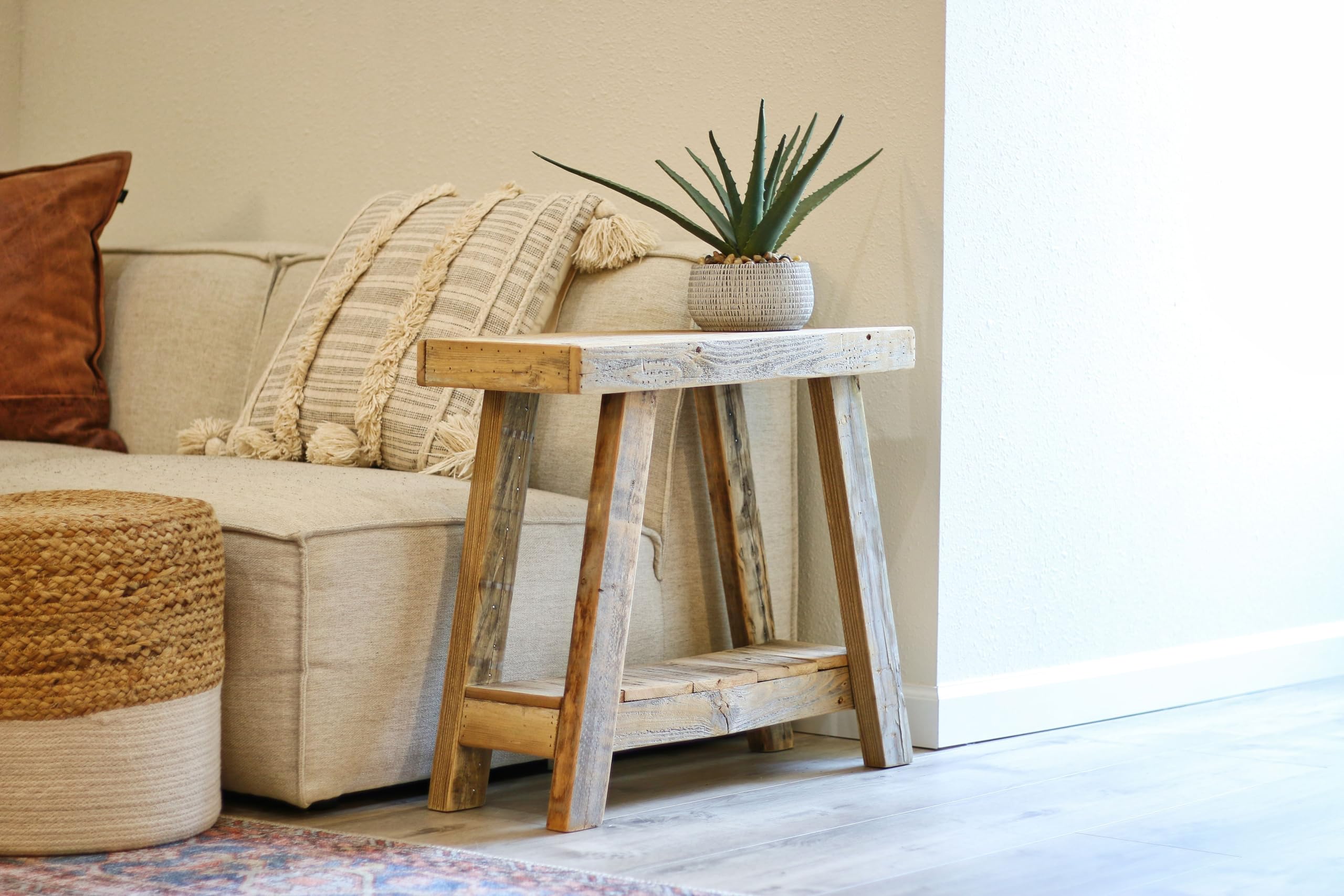 Aztec A-Frame Side Table - Reclaimed Wood End Table in Natural Finish | Perfect for Living Room, Bedroom & Patio Decor