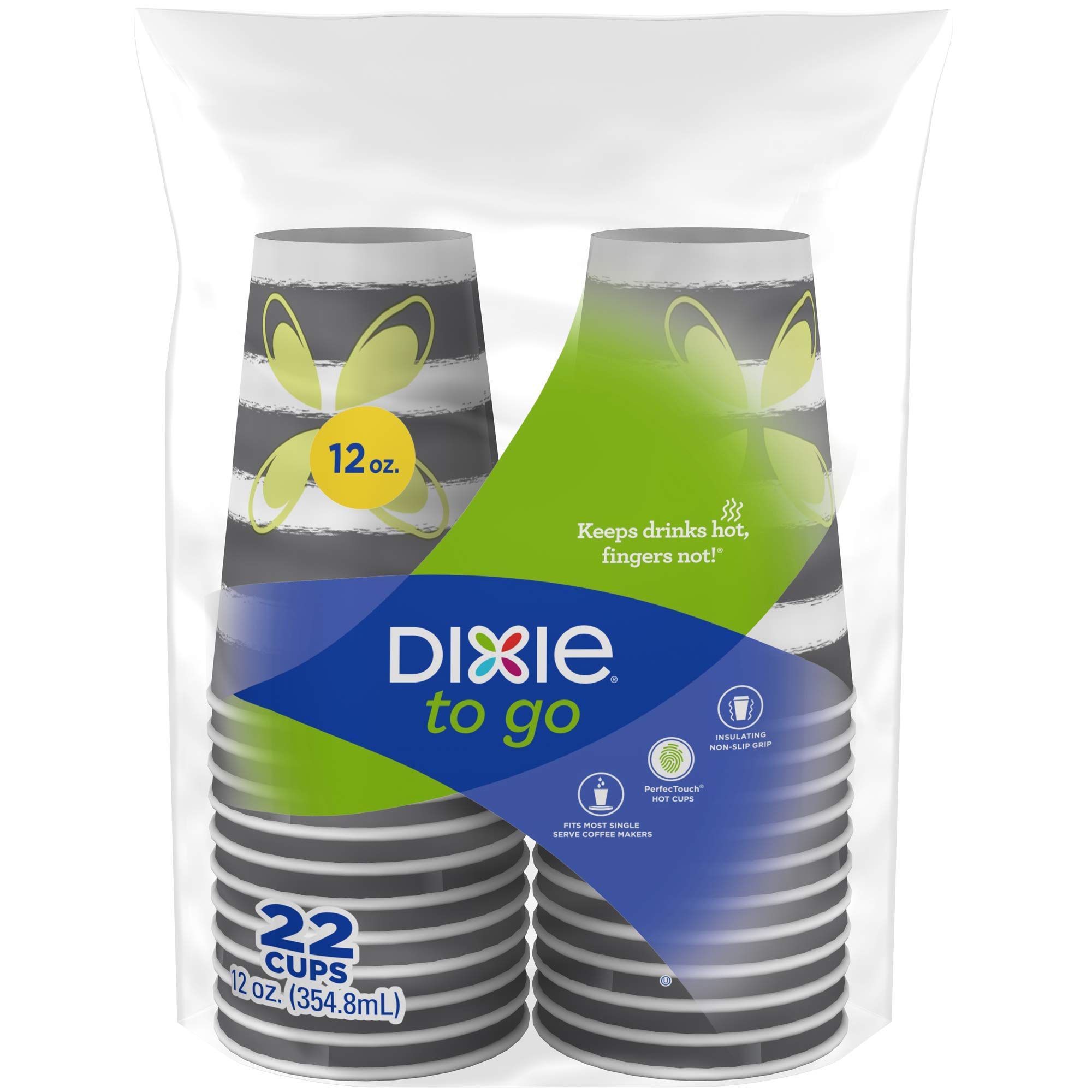 Dixie To Go 12oz Disposable Paper Coffee Cups - 132 Count (Pack of 3) with Assorted Designs | Hot Beverage Cups for Coffee, Tea & Hot Chocolate | Perfect for Office, Parties & Travel
