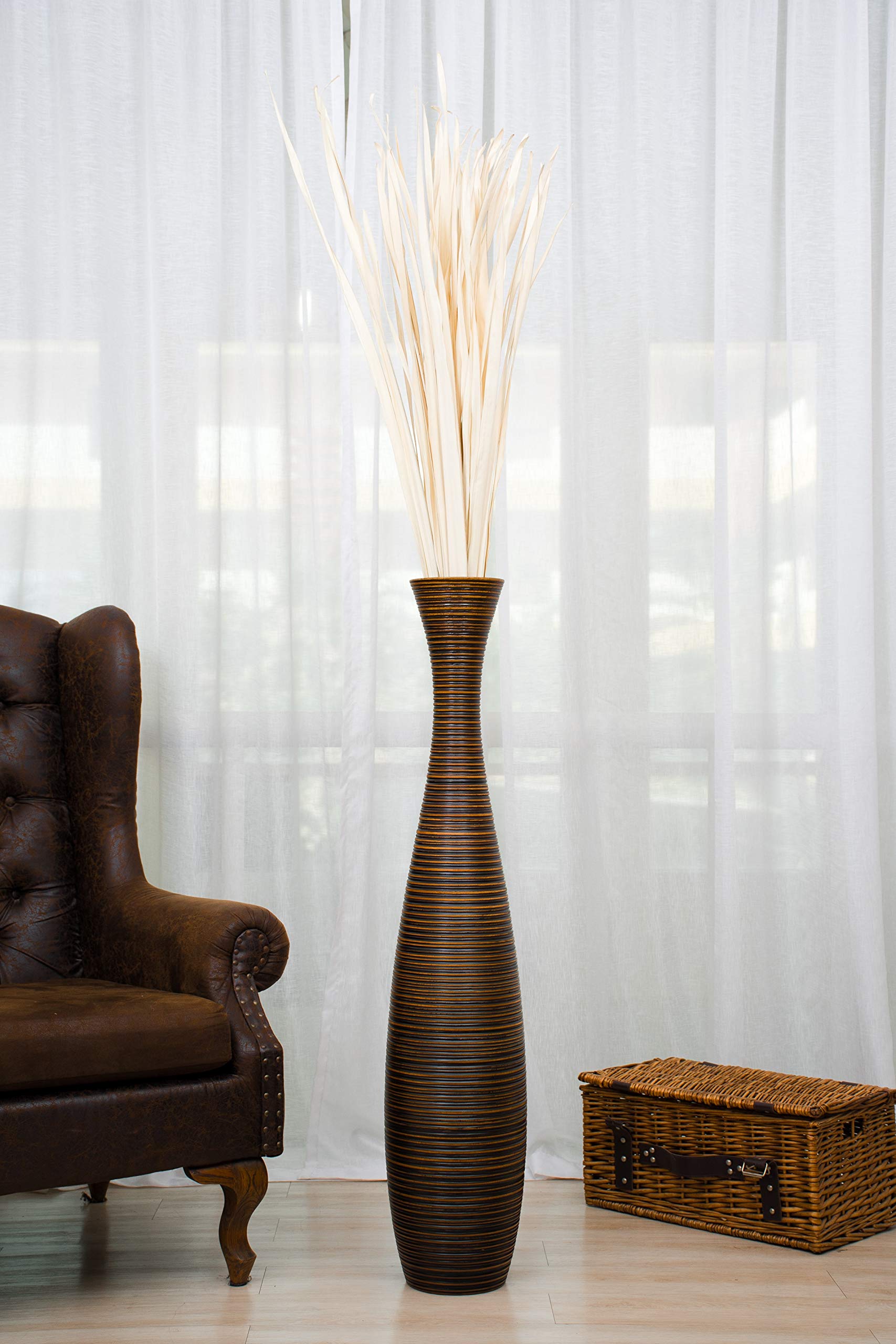 Leewadee 41 Inch Large Brown Wooden Floor Vase - Farmhouse Decor for Flowers, Fake Plants & Pampas Grass - Perfect for Living Room, Entryway & Wedding Centerpieces