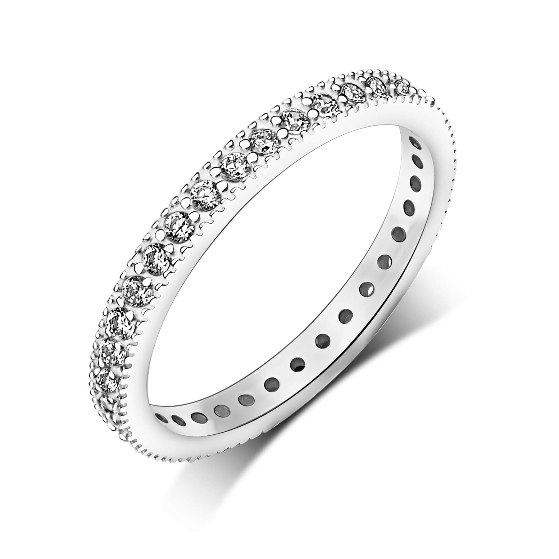 Sterling Silver Stackable CZ Eternity Rings for Women - Cubic Zirconia Wedding Bands Size 5-9 - Promise Rings for Girlfriend, Teen Girls & Her - Perfect for Anniversaries, Engagements & Everyday Wear