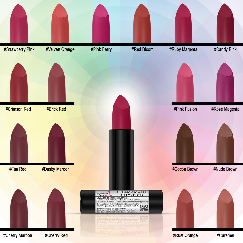 Long-Lasting Matte Lipstick with Jojoba Oil & Vitamin E - Smudge Proof, Waterproof Lip Color (3.5g, Ruby Magenta) | Perfect for Daily Wear, Parties & Special Occasions