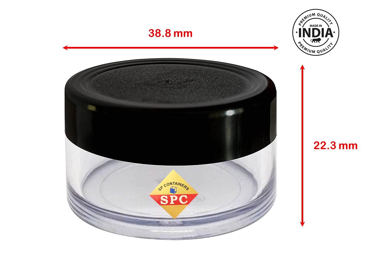 SPC Empty Acrylic San Jar - 8ml Transparent Cosmetic Containers with Leakproof Inner Lids (Pack of 5, Black) - Perfect for Lip Balms, Lip Scrubs, Body Butters, Eyeshadow & DIY Makeup - Ideal for Home Beauty Storage, Travel & Professional Salon Use