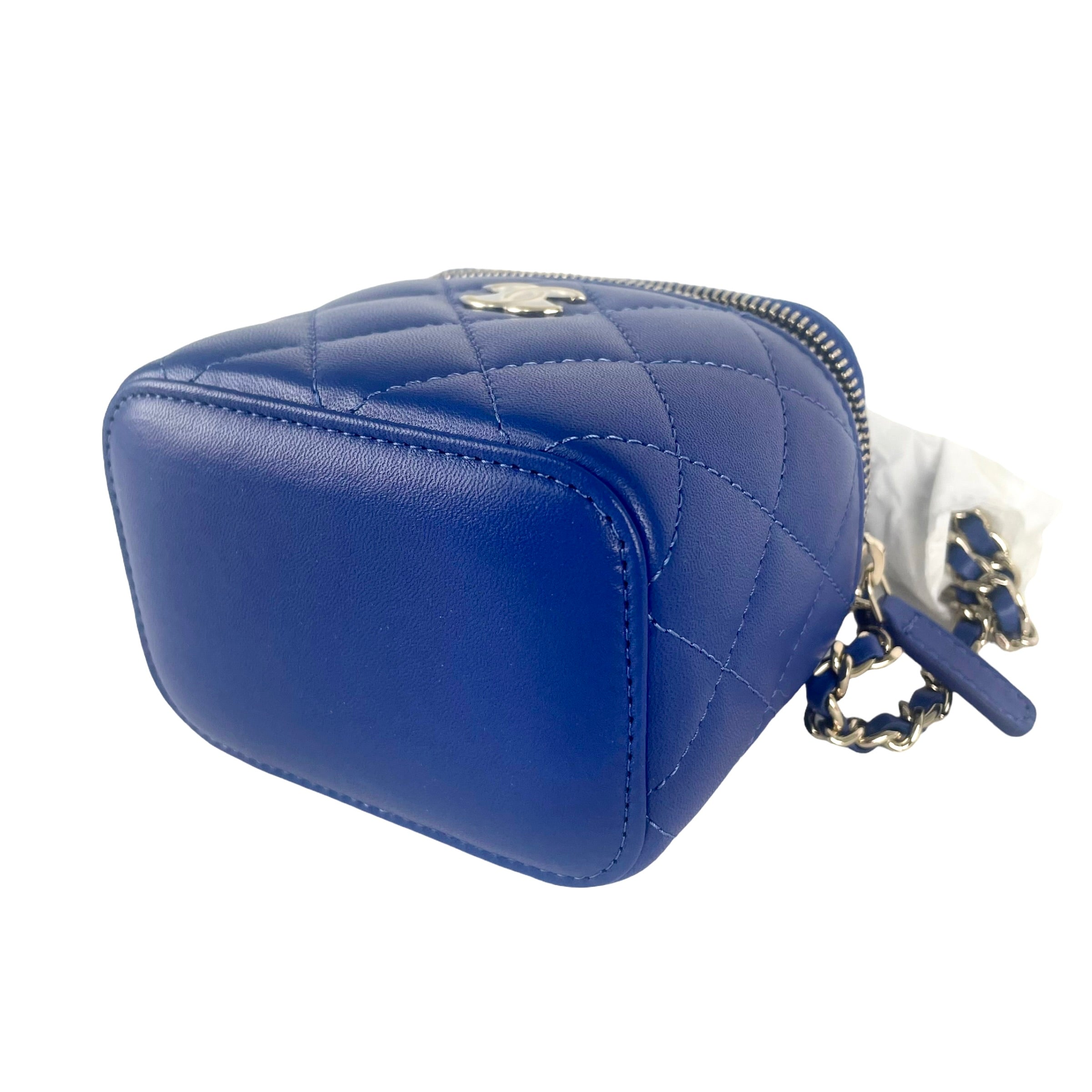 Chanel Mini Vanity Case with Handle - Blue Leather Crossbody Bag for Women | Perfect for Travel, Parties & Everyday Use