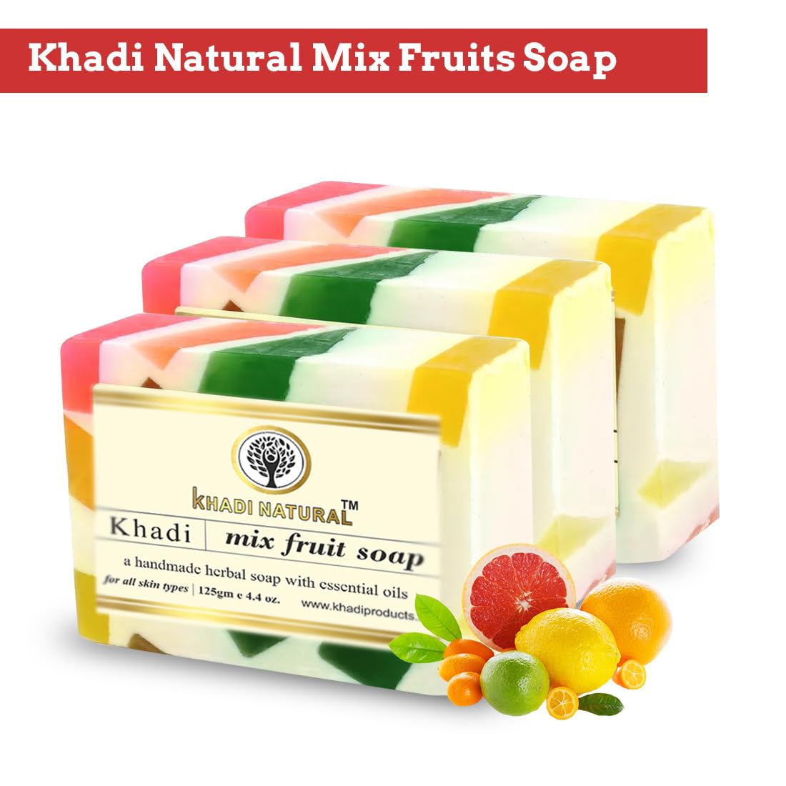 Khadi Natural Mix Fruit Soap 125g - Handmade with Fresh Fruits for Skin Nourishment | Paraben & SLS-Free | Pack of 2 | Perfect for Dry Skin Care & Daily Gentle Cleansing