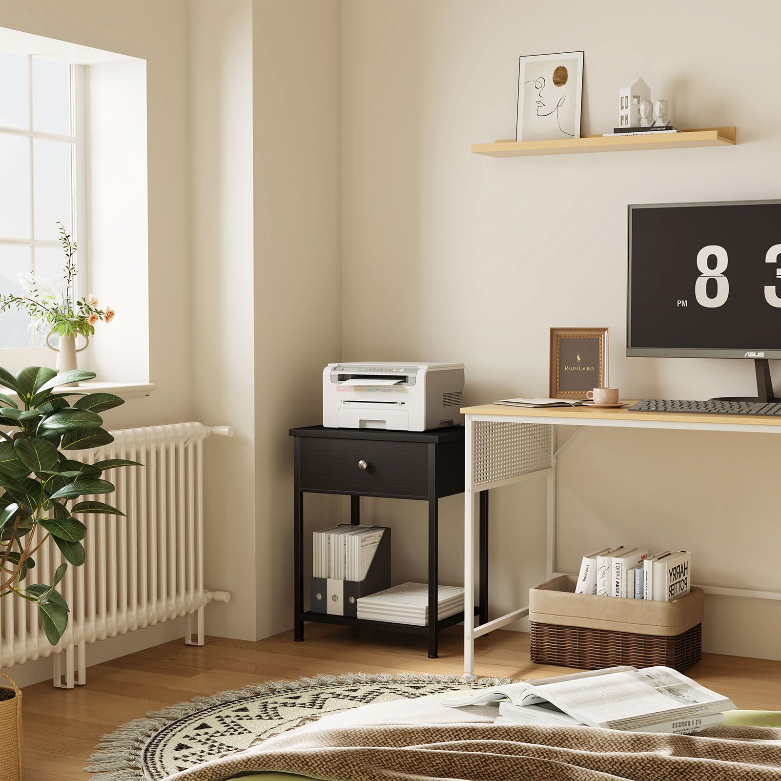 Modern Black Nightstand with Drawers - Small Bedside Table with Storage for Bedroom, Dorm, Apartment | Perfect for Reading Lamps, Alarm Clocks & Bedroom Essentials