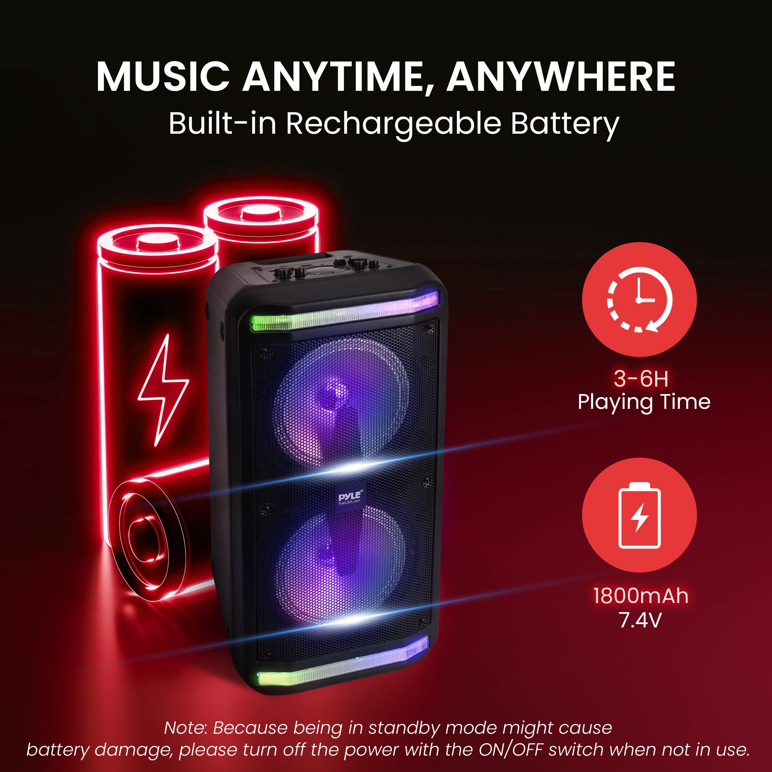 Pyle PPHP288B 600W Portable Bluetooth PA Speaker System - Rechargeable Indoor/Outdoor Wireless Speaker with Microphone Input, Party Lights, AUX, FM Radio & Remote Control - Perfect for Parties, Events & Outdoor Gatherings