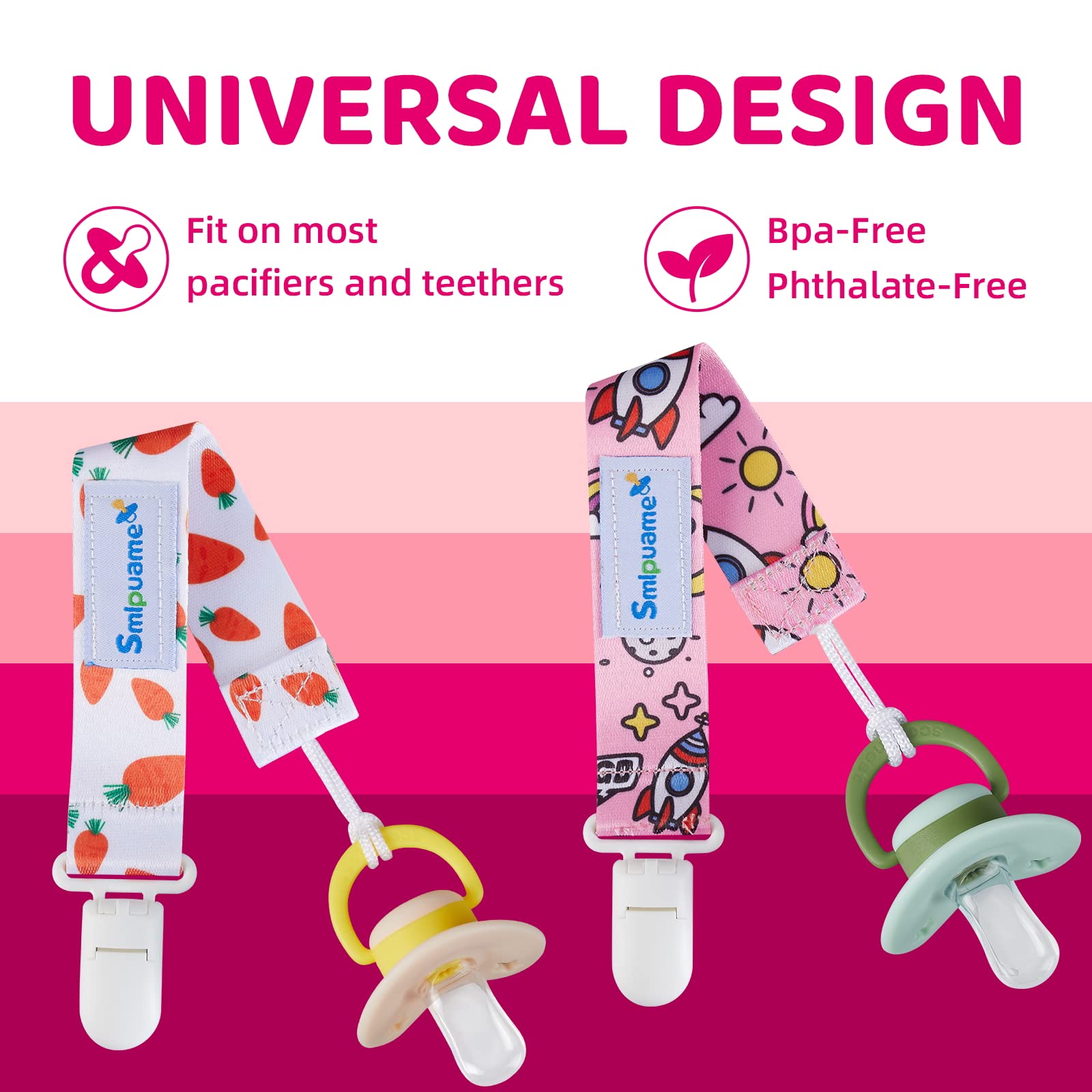 6 Pack Stylish Pacifier Clips for Baby Girls - Universal Binky Holder with Lightweight Clip, Fits Most Pacifiers & Teethers - Perfect Baby Shower Gift (Pink & Grey) - Ideal for On-the-Go, Daycare & Travel Use
