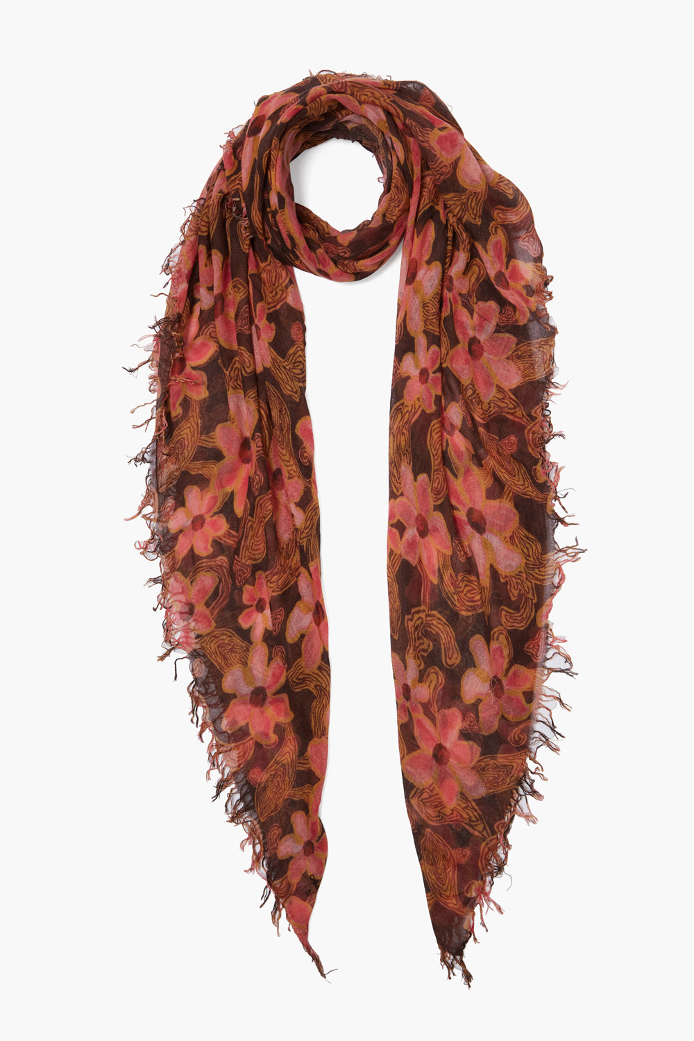 Luxury Cashmere Silk Scarf - Elegant Fired Brick Meadow Floral Pattern - Soft Winter Wrap for Women | Perfect for Office, Travel & Special Occasions