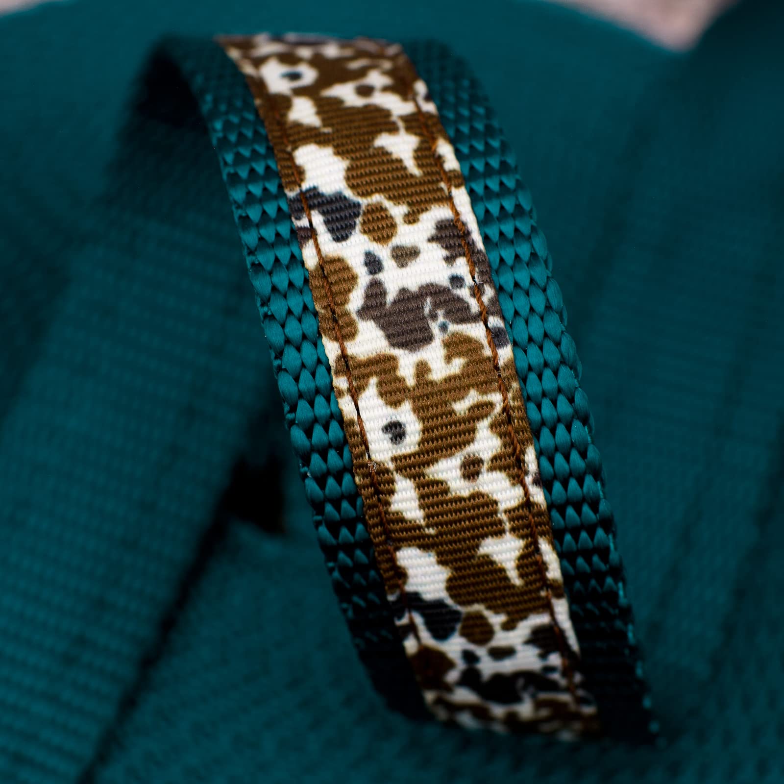 Country Brook Design - Cow Print Ribbon on Teal Nylon Webbing for DIY Crafts, Gift Wrapping, and Scrapbooking | Fashion Accessory and Home Decor