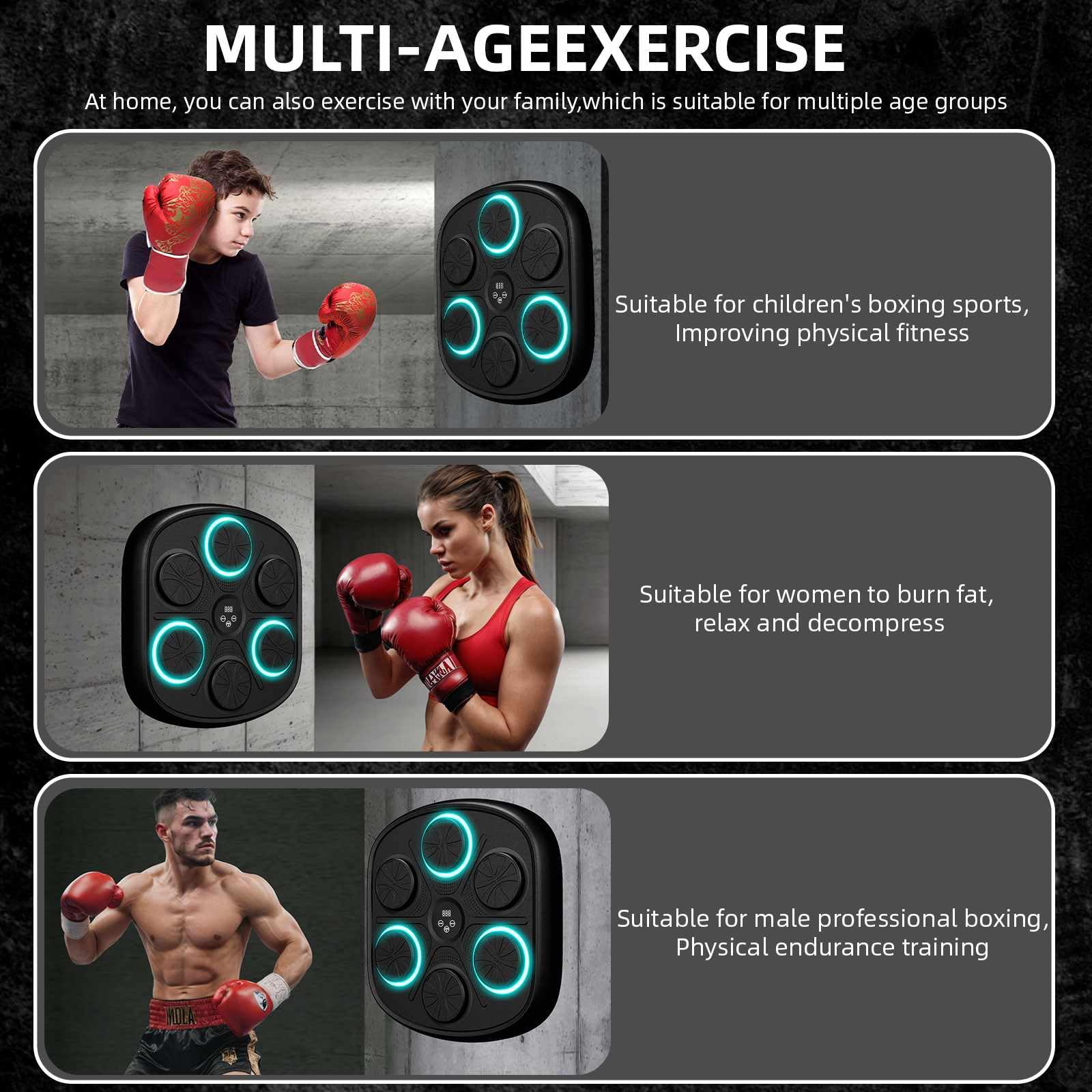 Bluetooth LED Musical Boxing Machine with Smart Technology - Wall Mounted Punching Bag for Adults & Kids - Home Fitness & Stress Relief Equipment for Boxing Training & Fun Workouts