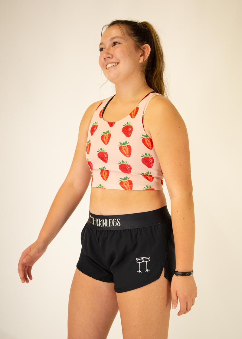 Strawberry Print PWR Crop Top for Women - Trendy Summer Workout & Festival Fashion