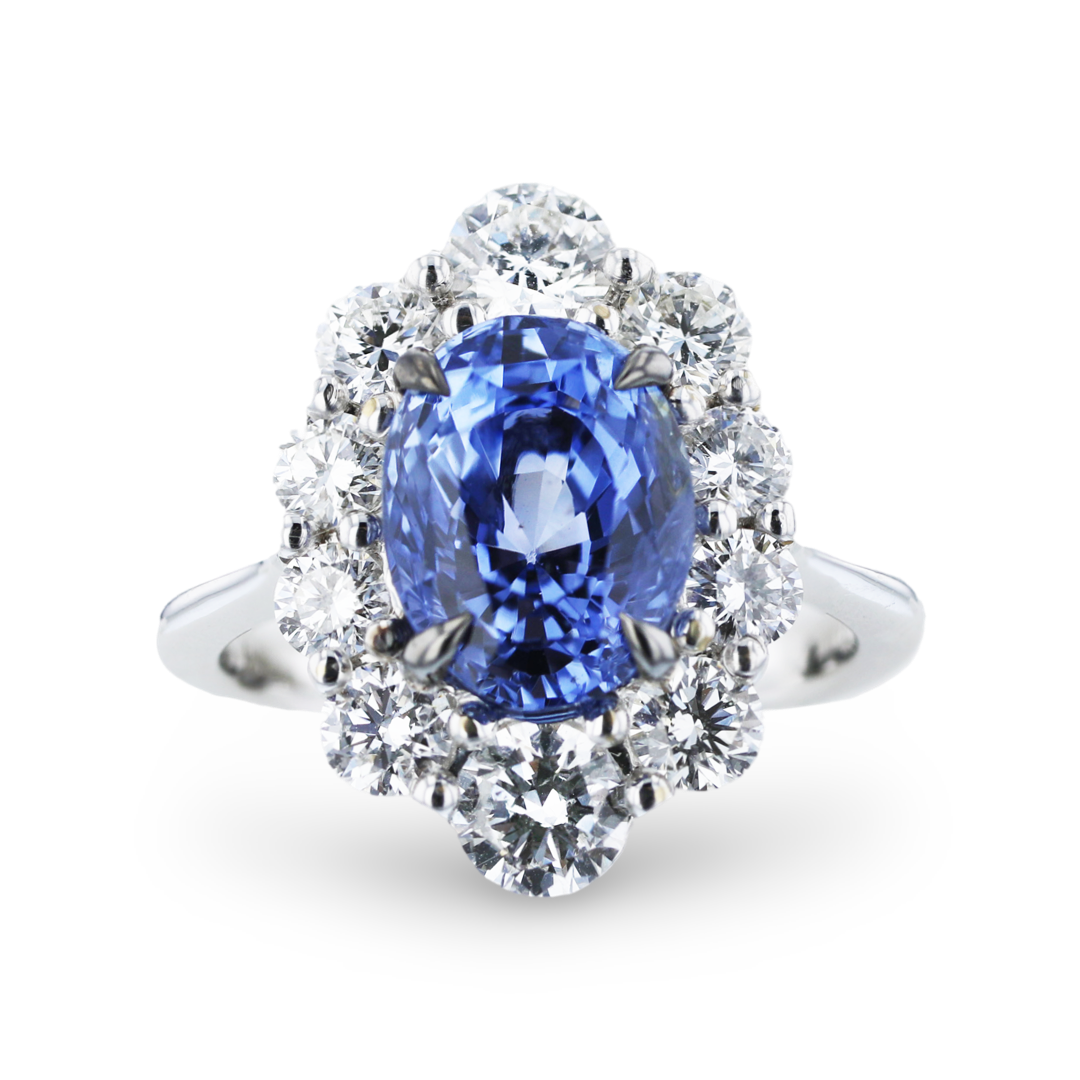 18KT White Gold 4.06CT Sapphire & 1.60CTW Diamond Halo Engagement Ring for Women - Perfect for Proposals, Anniversaries & Special Occasions