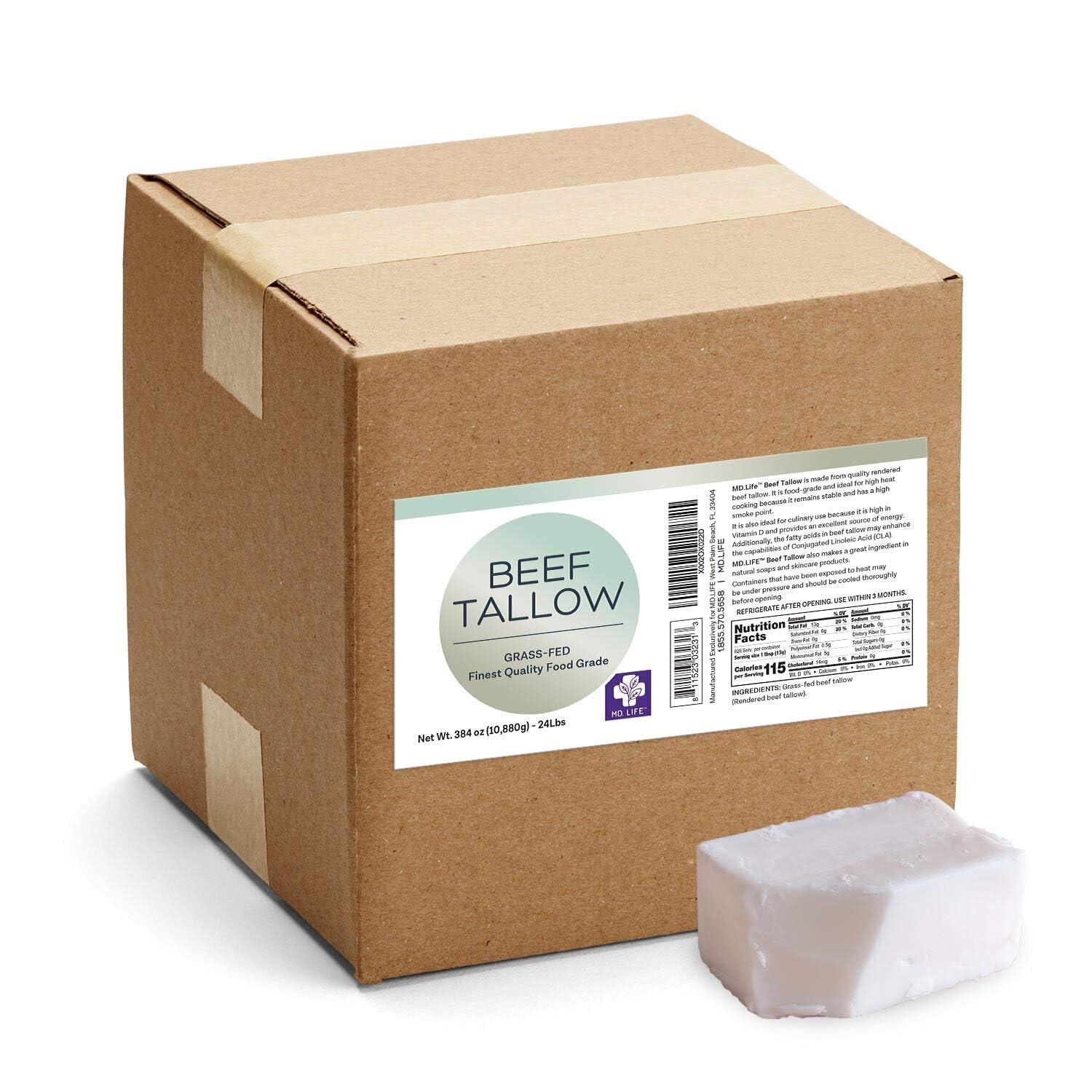 Premium Grass-Fed Beef Tallow for Cooking & Baking - 100% Natural, Keto & Paleo Friendly - 24 lbs Food Grade Tallow - Ideal for Frying, Roasting & Baking - Also Great for Homemade Candles & Soaps