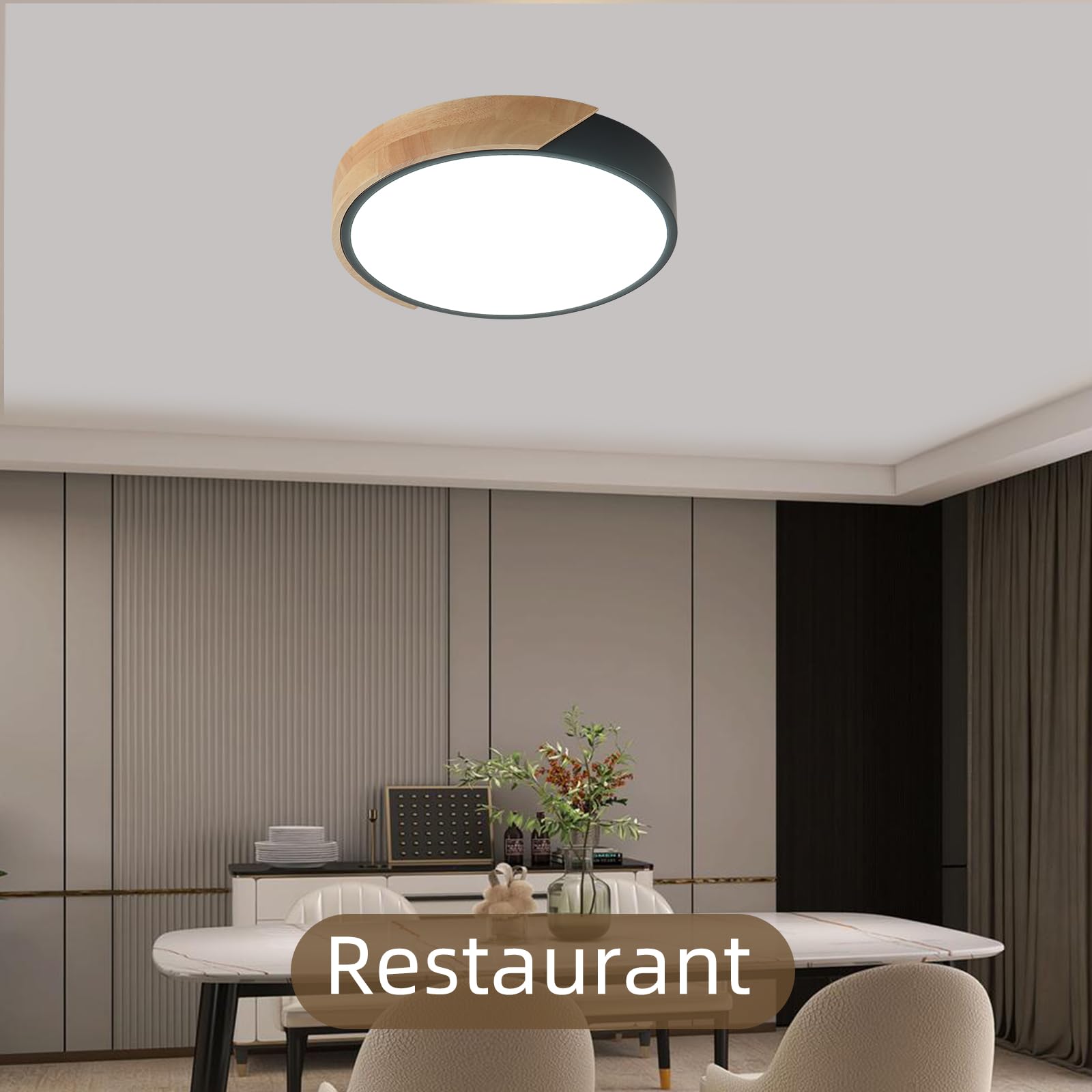 Modern LED Ceiling Light Fixtures - 2 Pack Wood Flush Mount Lights, 6000K Daylight White, 11.8 Inch Round - Energy Saving Kitchen, Bedroom, Hallway, Laundry Room Lighting (Black) | Perfect for Home, Office and Commercial Spaces
