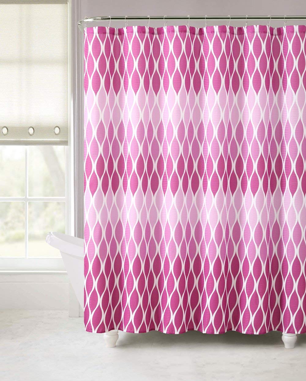 Janson Heavy Waffle Texture Shower Curtain - 72x72 Inches, Fuchsia - Waterproof Bathroom Decor for Modern & Farmhouse Style Homes