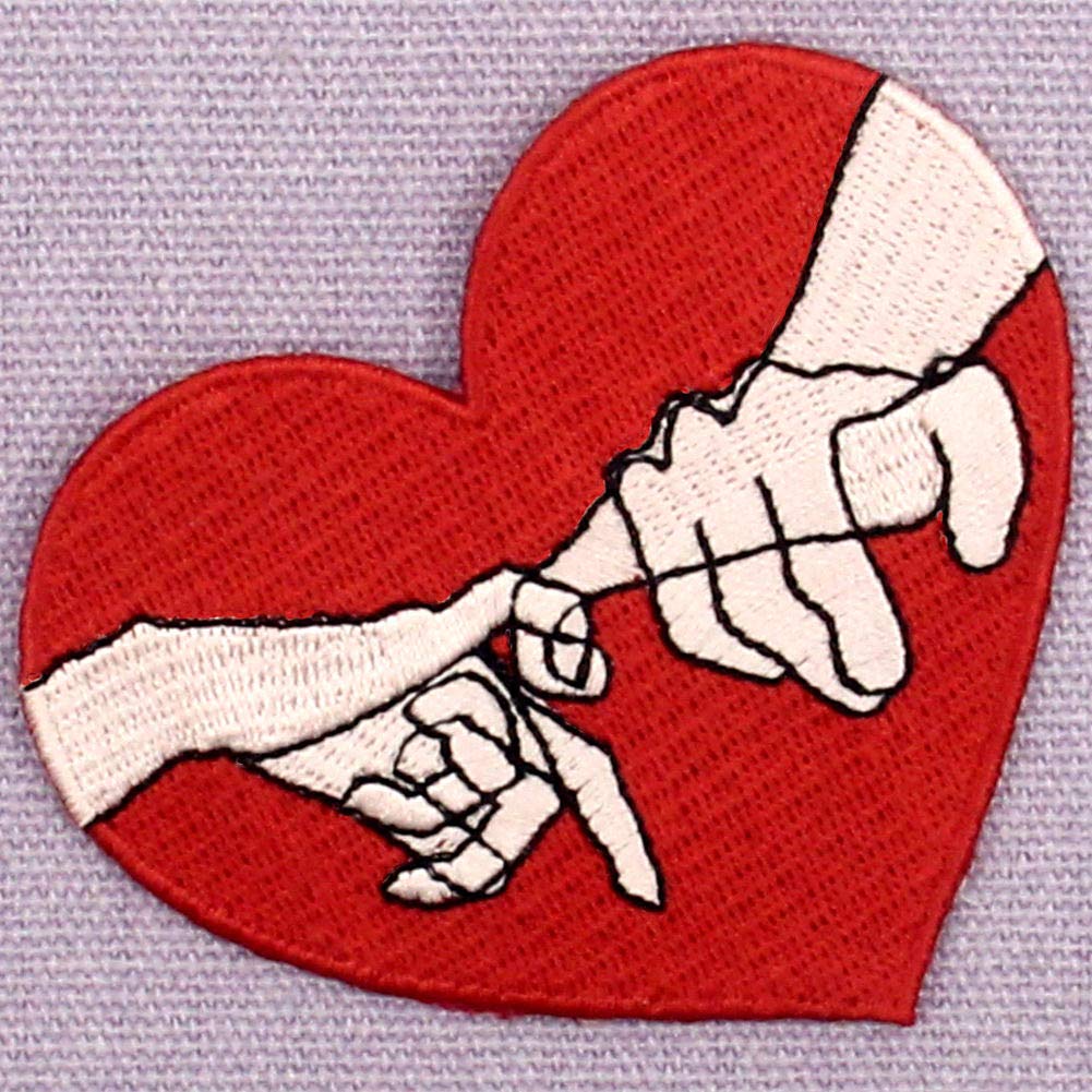 ZEGINs Pinky Swear Heart Patch - Embroidered Iron On & Sew On Applique Emblem for DIY Crafts, Jackets, Jeans, Bags - Cute Fashion Accessory for Women & Teens