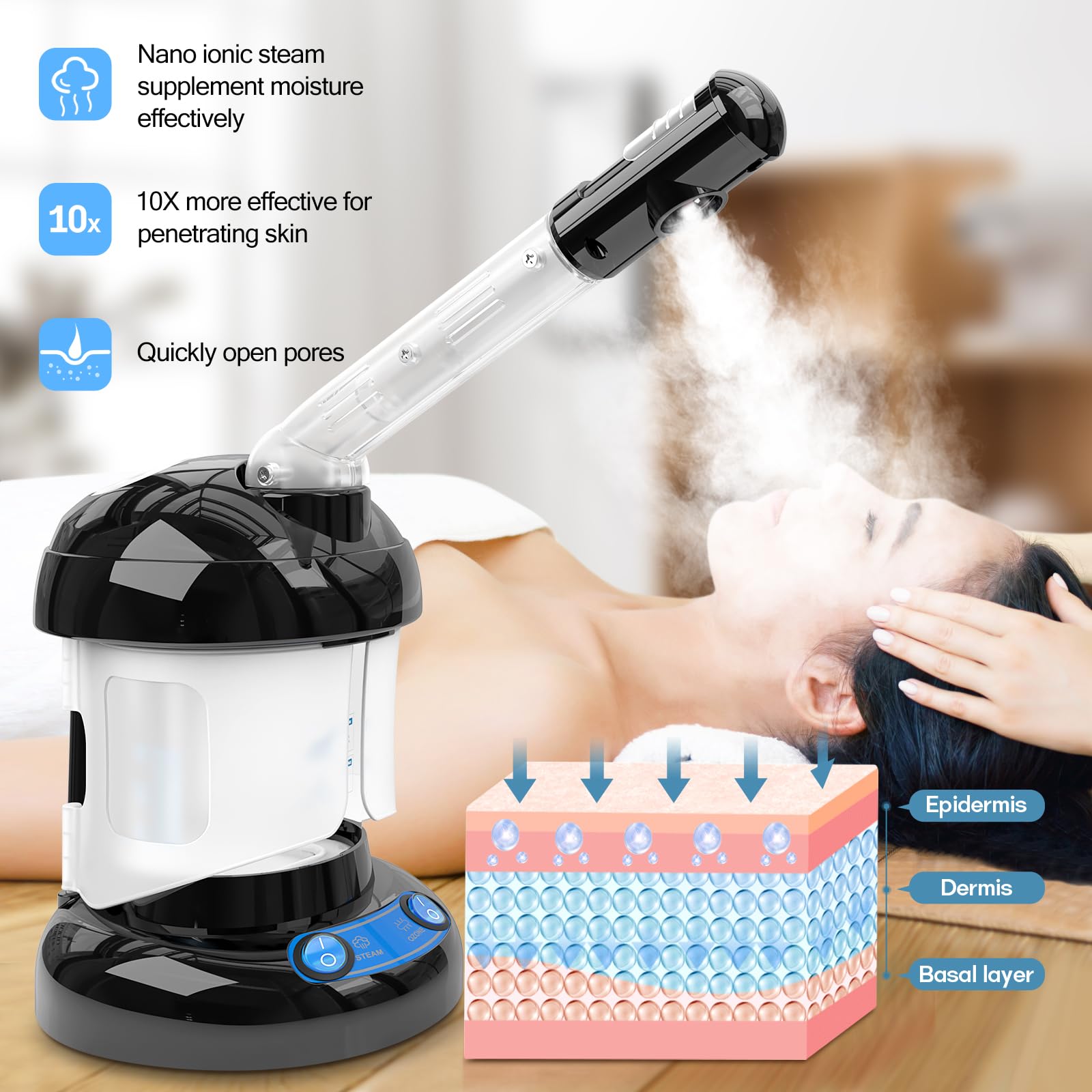 DEER BEAUTY Nano Ionic Facial Steamer - Portable Home & Salon Face Steamer for Skin Care, Hydration & Deep Cleansing | Perfect for Spa Days, Blackhead Removal & Pre-Makeup Prep