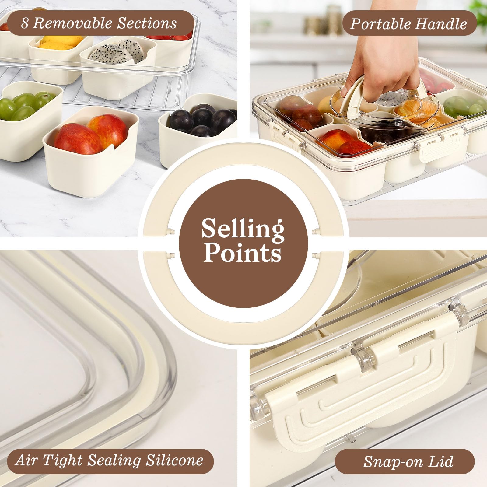 Divided Serving Tray with Lid & Handle - Portable Snackle Box for Charcuterie, Candy, Fruits, Nuts | Perfect for Picnics, Parties, Office Snacks & Travel Organization