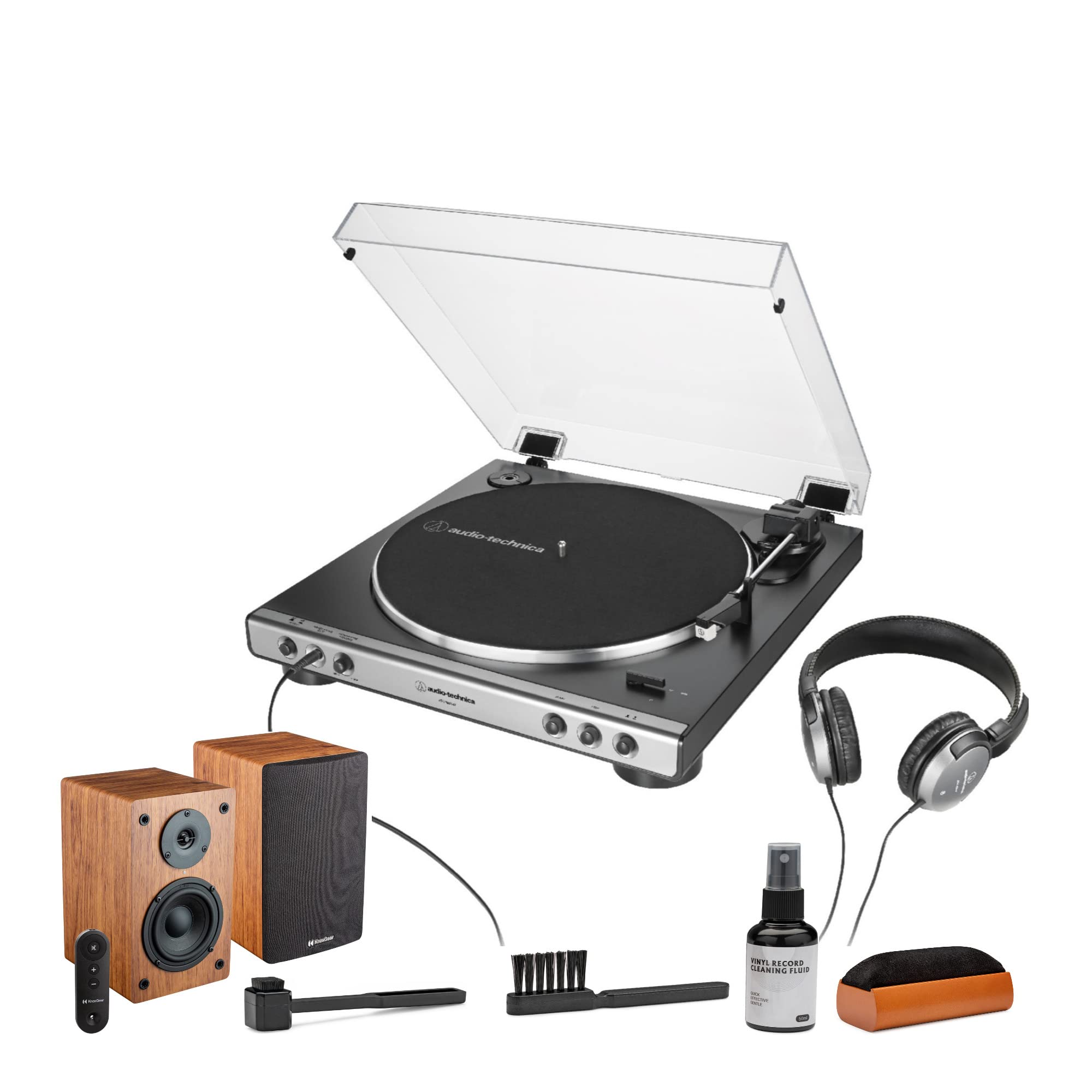 Audio-Technica AT-LP60XHP Belt-Drive Turntable (Gunmetal) with Headphones, Bookshelf Speakers & Cleaning Kit - Complete Vinyl Record Player Set for Home Listening & Music Enthusiasts