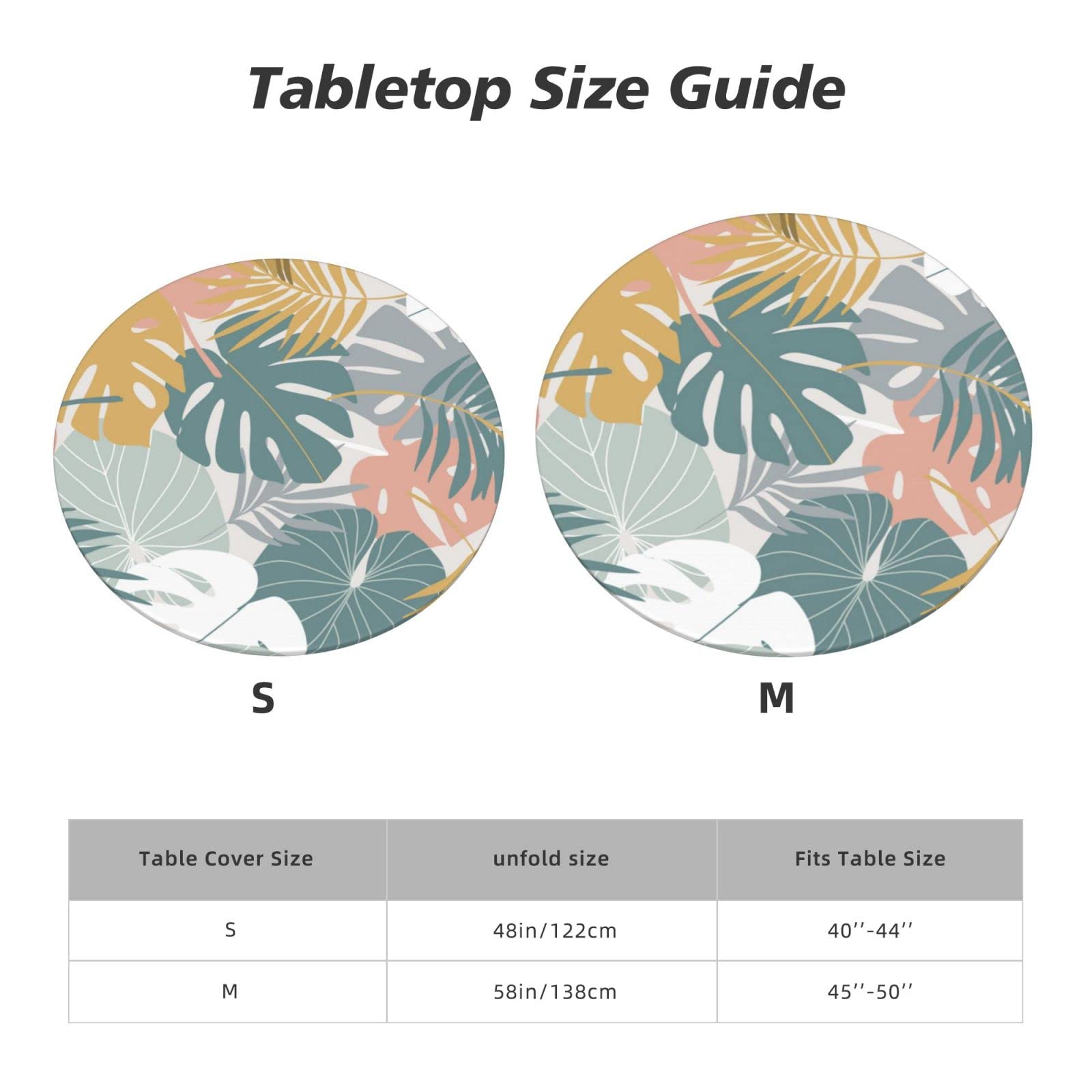 Waterproof Elastic Round Tablecloth - Tropical Palm Leaves Design for 40'' to 44'' Tables | Indoor & Outdoor Dining Decor | Perfect for Patio, Picnic, and Party Settings