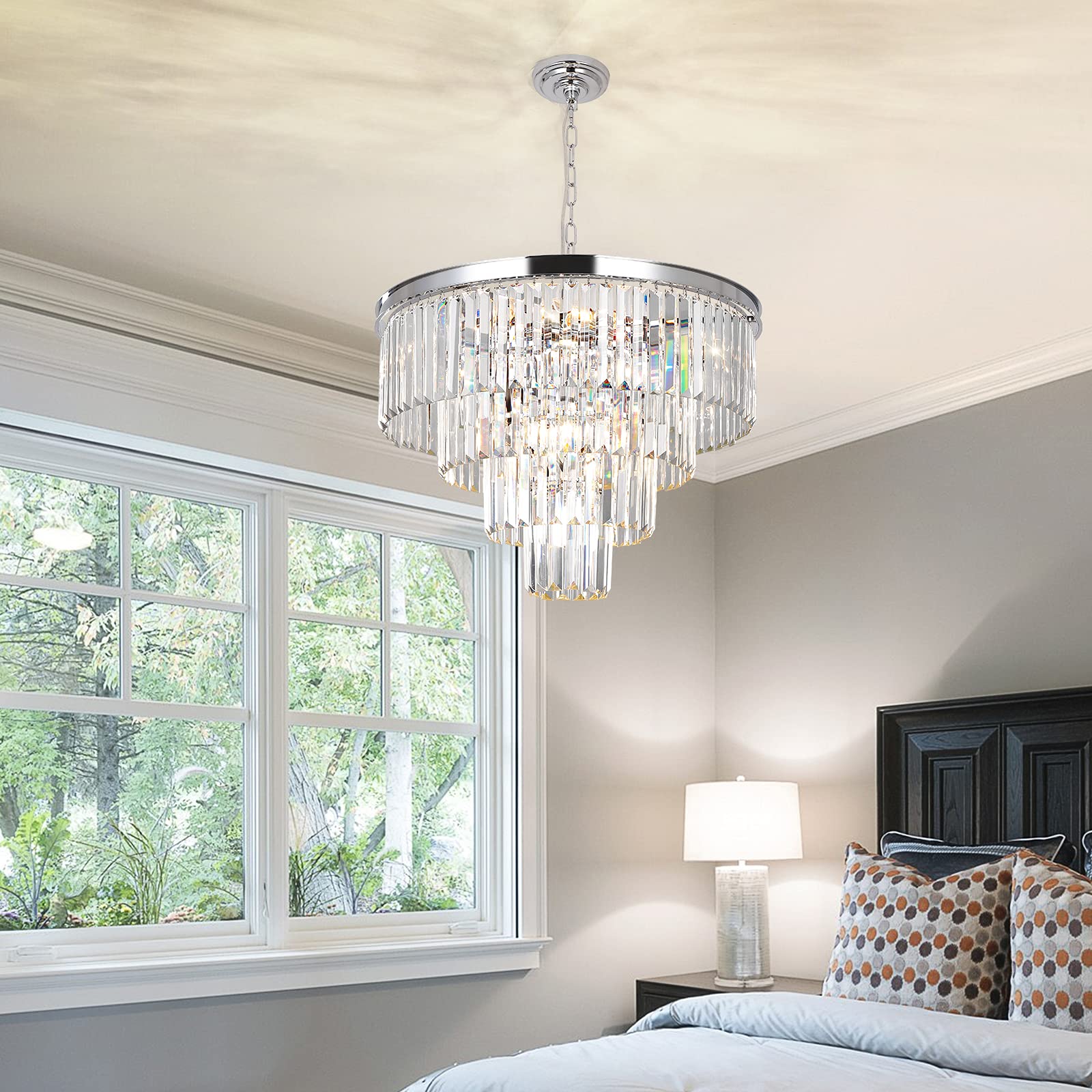 MarkDee Modern 11-Light Crystal Chandelier - 4-Tier Chrome Pendant Lighting Fixture for Dining Room & Living Room (23.62 Inch) | Elegant Ceiling Light for Home Decor, Wedding Venues & Luxury Interiors