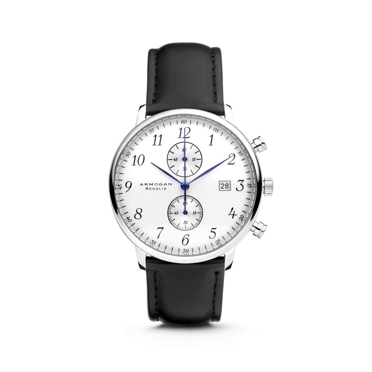 ARMOGAN Regalia Silver White Men's Chronograph Watch - Stylish Leather Strap for Business & Formal Occasions