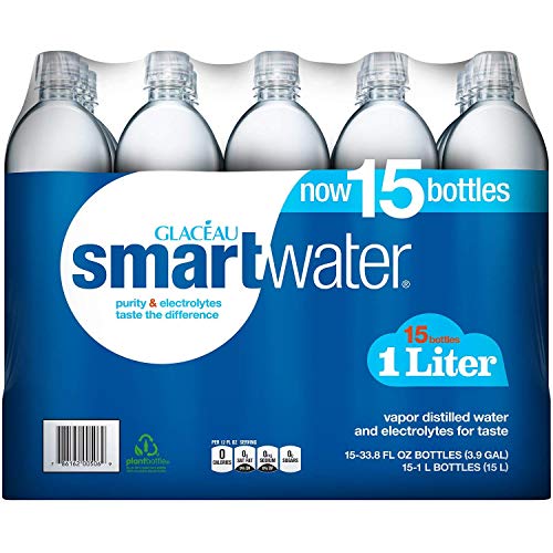 Glaceau SmartWater Alkaline Water Bottles - 1 Liter (15 Pack) | Electrolyte-Enhanced for Hydration | Perfect for Gym, Hiking & Daily Hydration