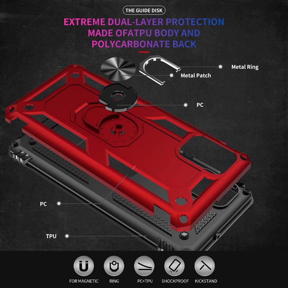 Samsung Galaxy A71 5G Case with Screen Protector - Military Grade Shockproof Phone Cover with Ring Stand, Compatible with Samsung A71 5G (Red) - Perfect for Outdoor Activities, Travel & Daily Protection