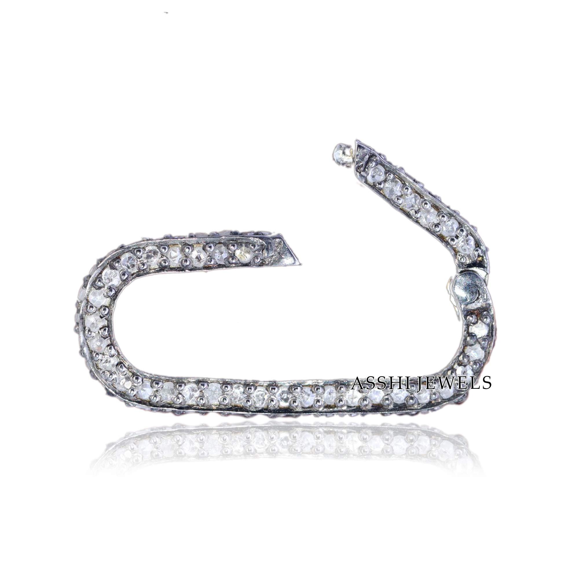 925 Sterling Silver Pave Diamond Enhancer Lock - Grey Oxidized Charm Holder for Necklaces & Bracelets - Handmade Oval Push Lock Jewelry Enhancer for Women's Fashion Accessories