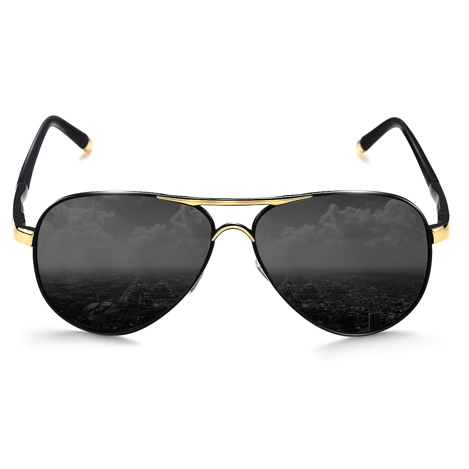 RockKnight Polarized Aviator Sunglasses for Men & Women - Lightweight Metal Flat Top UV400 Protection - 58mm Lens for Driving, Outdoor, Beach & Travel