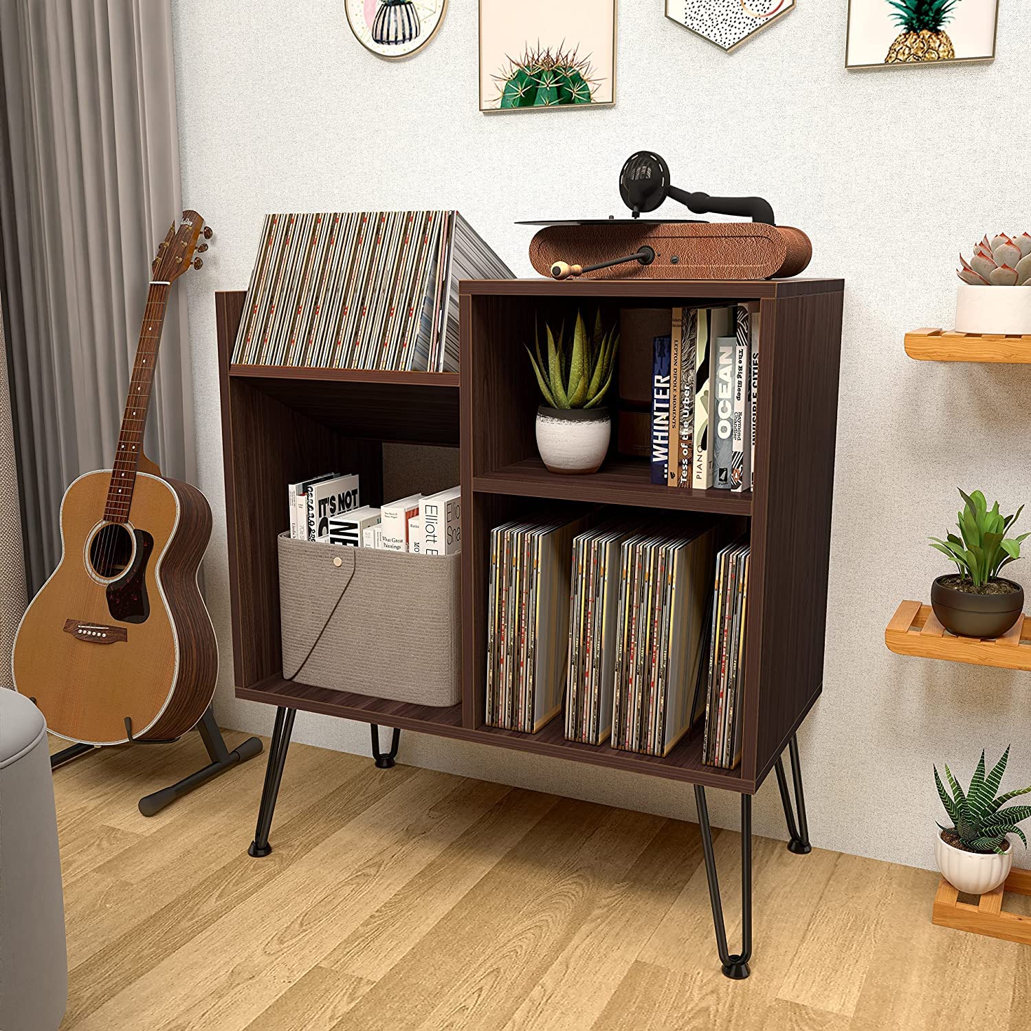 iyrany Record Player Stand with Vinyl Storage - Turntable Stand Cabinet with Metal Legs Holds 250+ Albums - Perfect for Living Room, Bedroom & Office Music Setup
